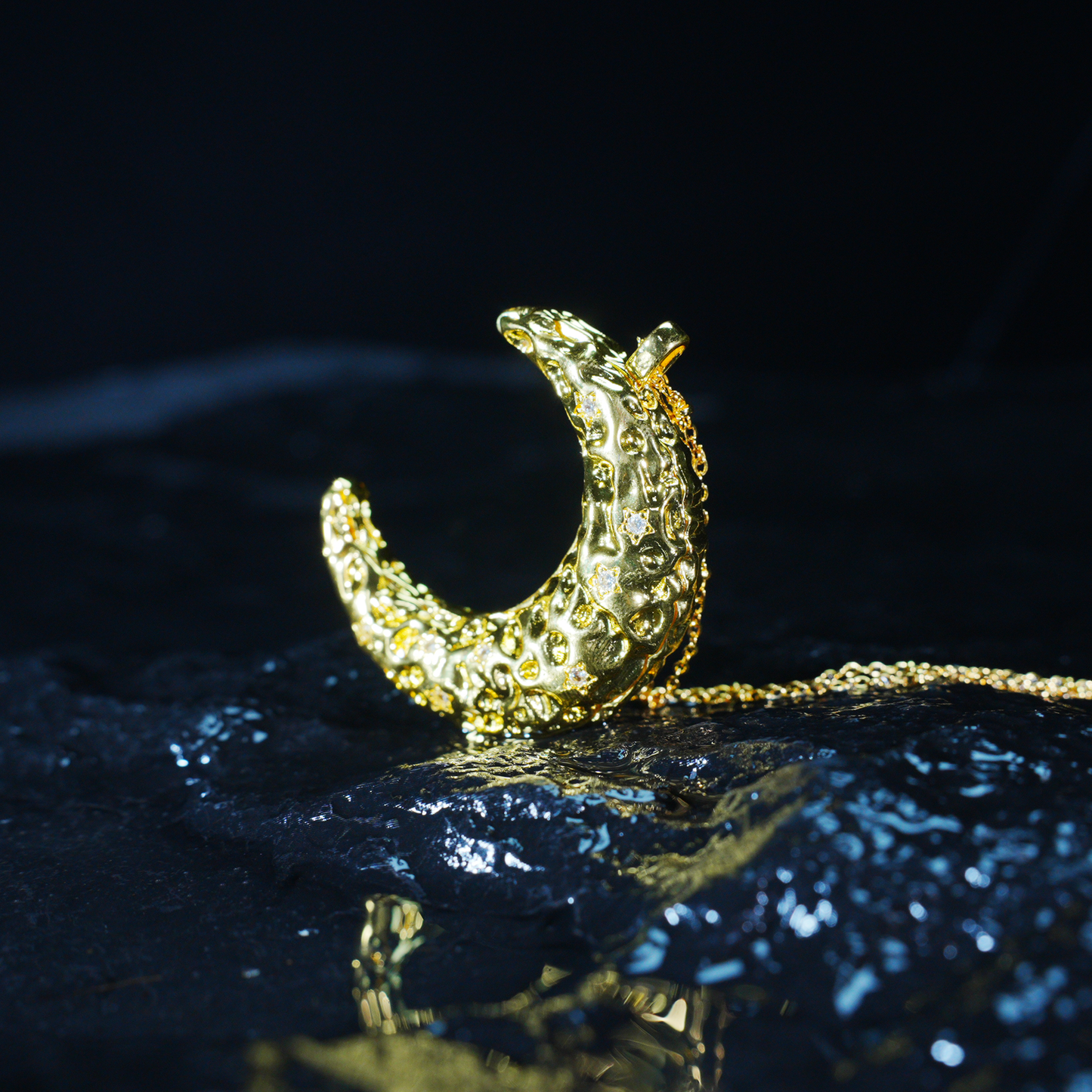 Starry Moon Pendant Necklace | Gold Crescent Dream Charm | Textured Lunar Jewelry