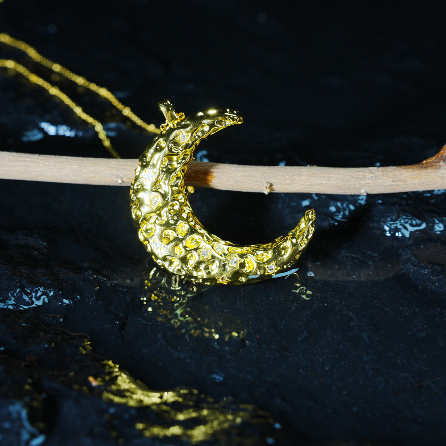 Starry Moon Pendant Necklace | Gold Crescent Dream Charm | Textured Lunar Jewelry