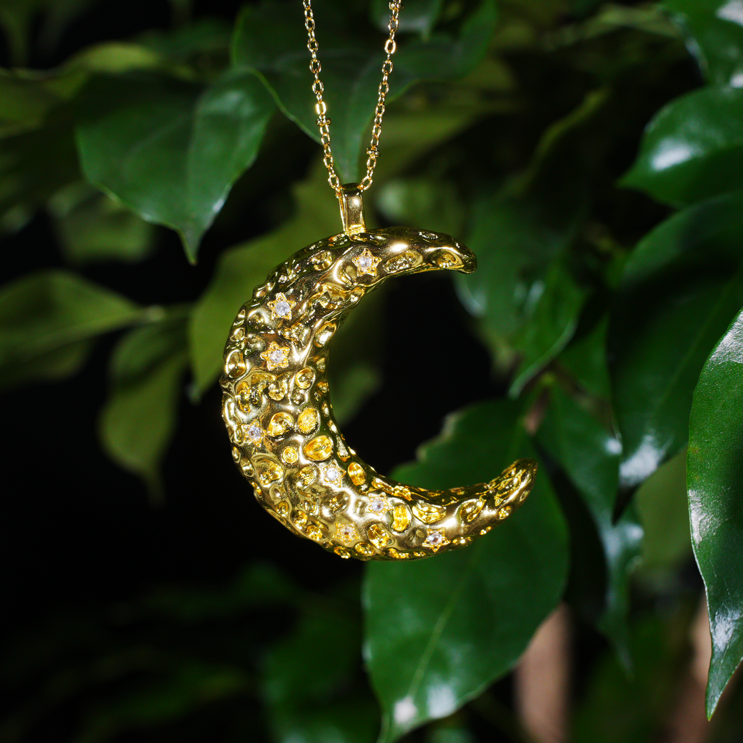 Starry Moon Pendant Necklace | Gold Crescent Dream Charm | Textured Lunar Jewelry