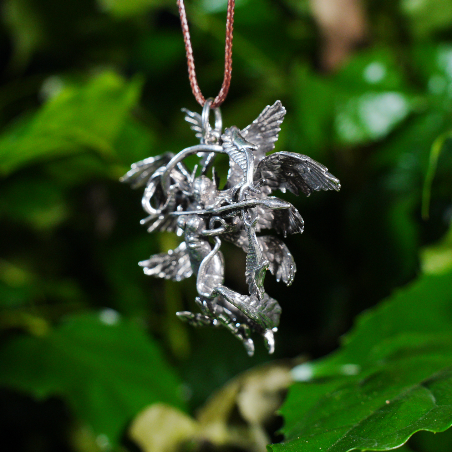 Winged Warrior Goddess Pendant – Bow-Drawn Valkyrie Necklace, Gothic Mythic Amulet, Sculptural Statement Jewelry