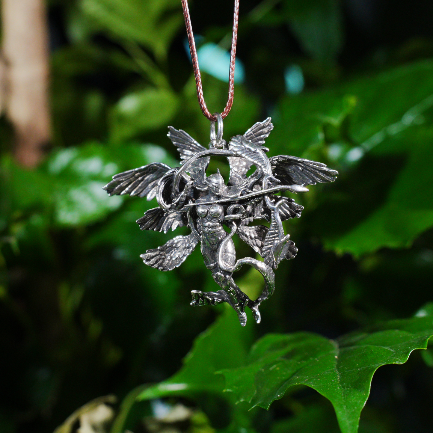 Winged Warrior Goddess Pendant – Bow-Drawn Valkyrie Necklace, Gothic Mythic Amulet, Sculptural Statement Jewelry