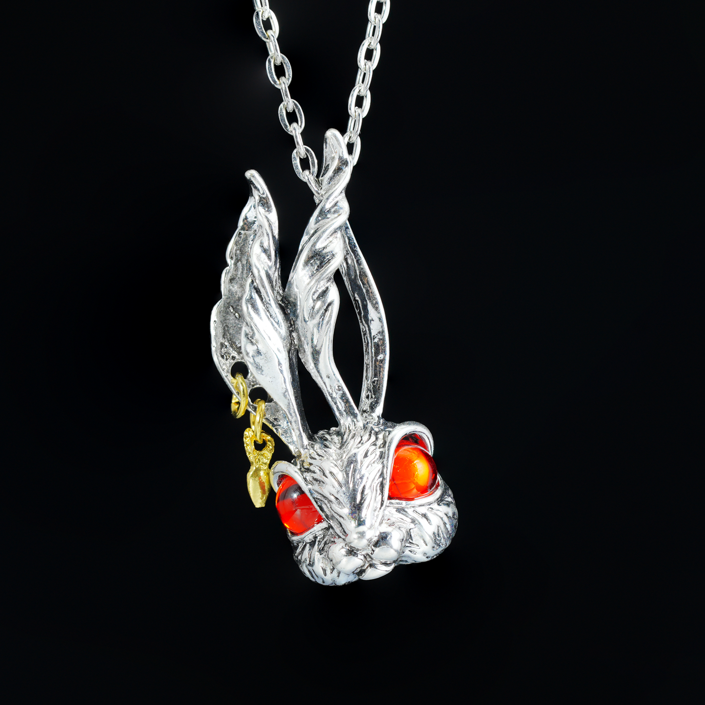 Gothic Red-Eyed Bunny Necklace, Fantasy Animal Totem Pendant, Spiritual Amulet Jewelry, Unique Gift for Dark Aesthetic and Holiday Wear