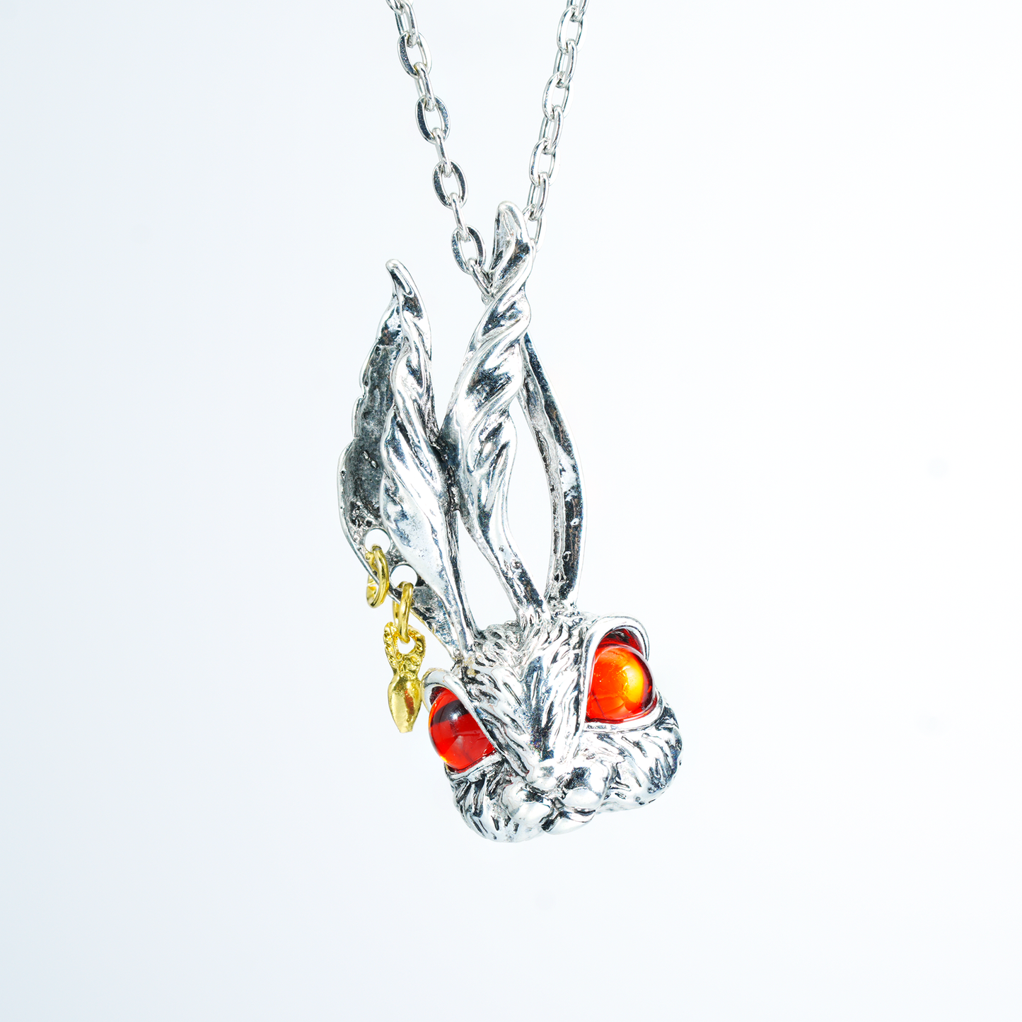 Gothic Red-Eyed Bunny Necklace, Fantasy Animal Totem Pendant, Spiritual Amulet Jewelry, Unique Gift for Dark Aesthetic and Holiday Wear