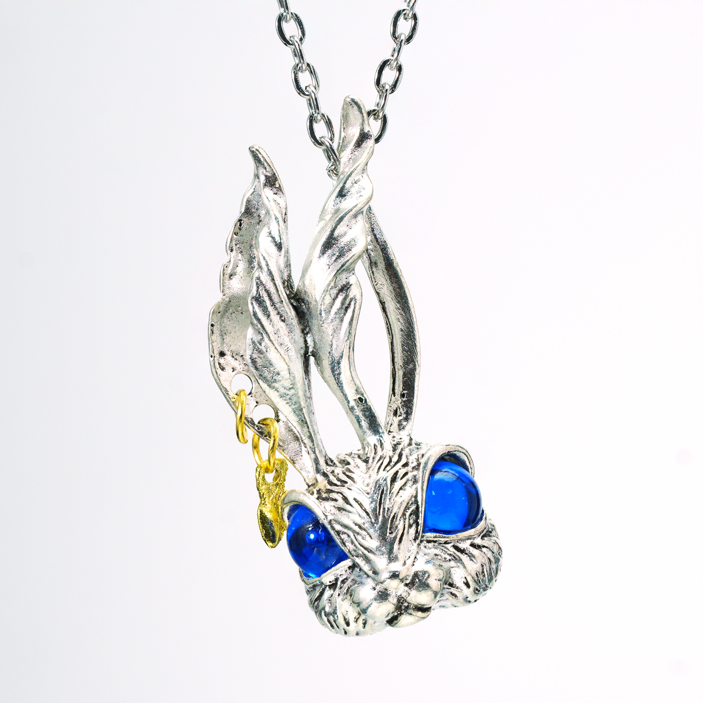 Blauäugiger Kaninchen-Anhänger | Fantasy-Tier-Halskette | Traum-Amulett-Schmuck | Kunsthandwerkliches Statement-Geschenk