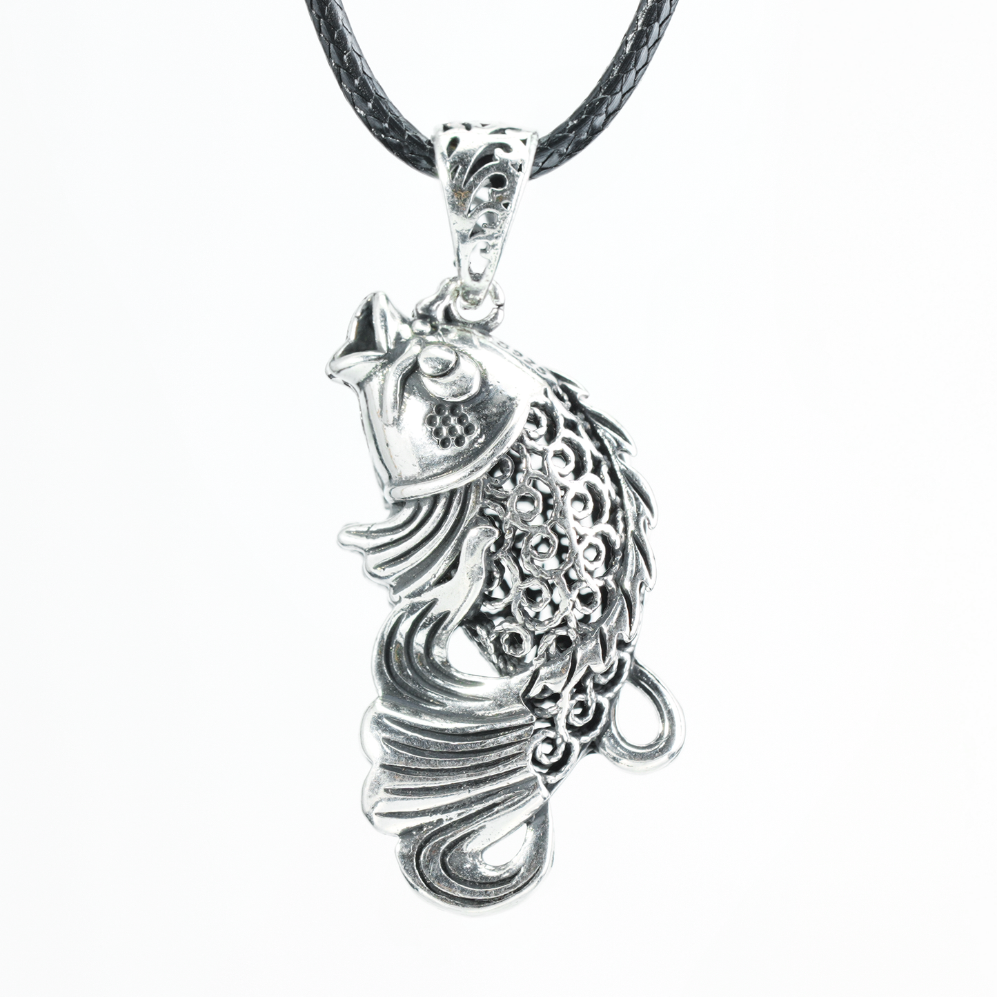Vintage Fish Totem Pendant, Oriental Carved Fish Necklace Charm, Good Luck Amulet Pendant for Men
