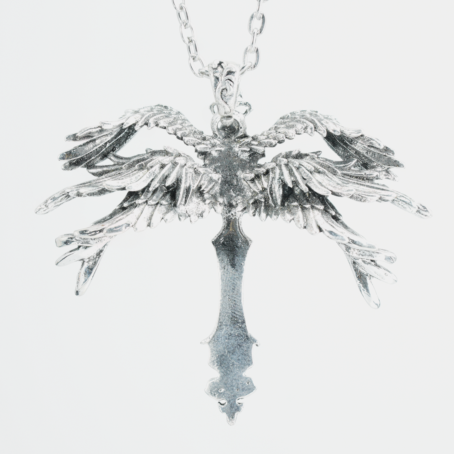Gothic Kreuz Halskette mit Flügeln, Engel Amulett Anhänger, Vintage Religiöser Schmuck, Statement Fantasy Halskette