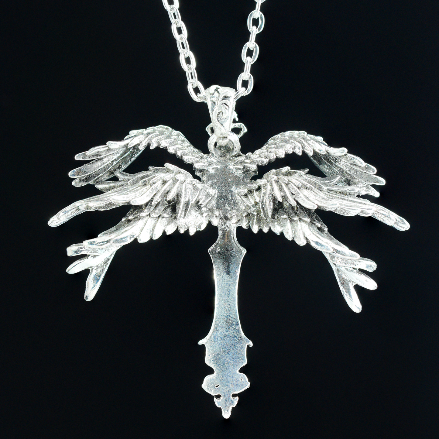 Gothic Kreuz Halskette mit Flügeln, Engel Amulett Anhänger, Vintage Religiöser Schmuck, Statement Fantasy Halskette