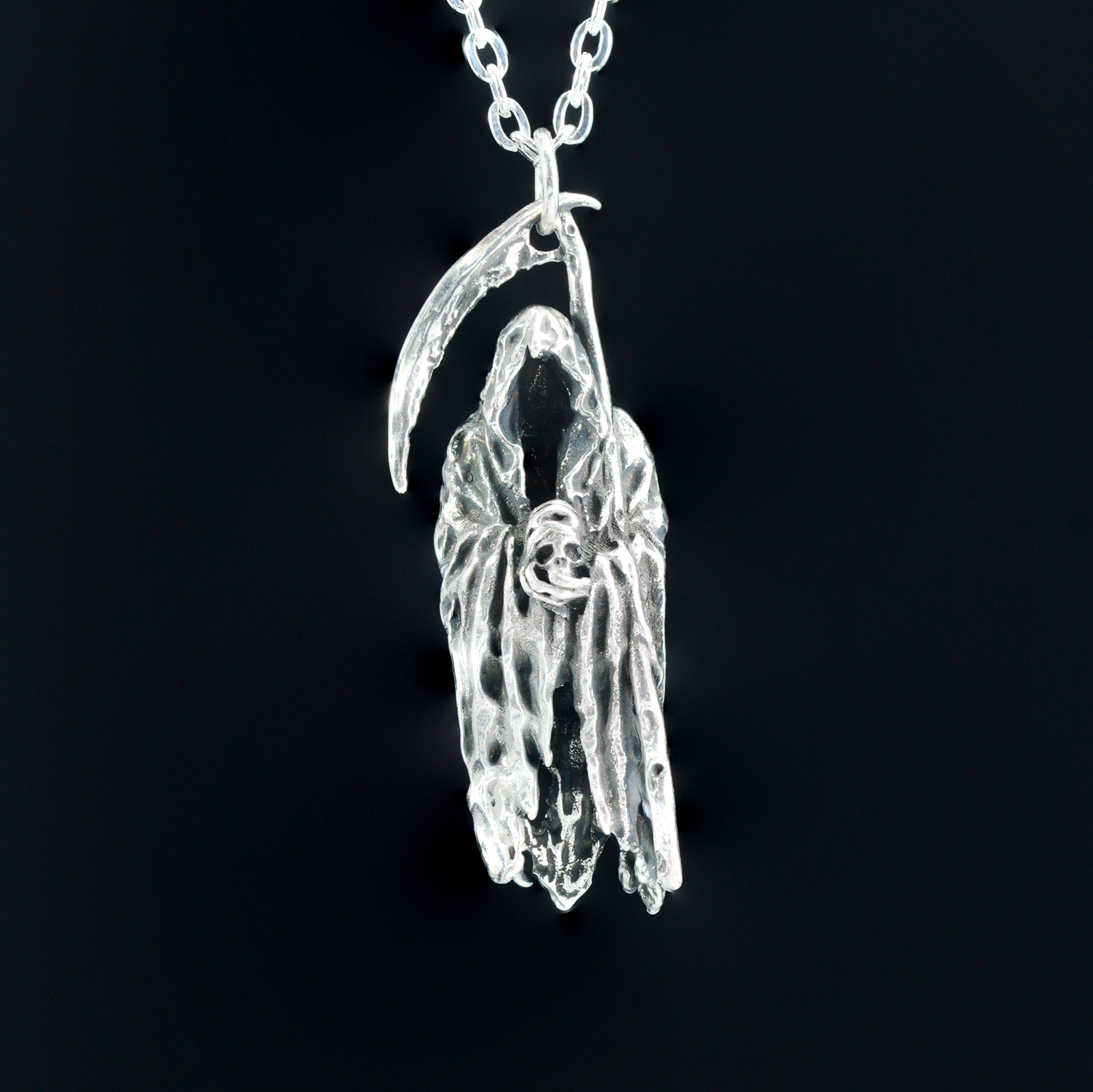 Gothic Grim Reaper Pendant, Dark Amulet Necklace, Hooded Scythe Figure Jewelry, Punk Occult Style for Gothic Outfit & Spiritual Wearers
