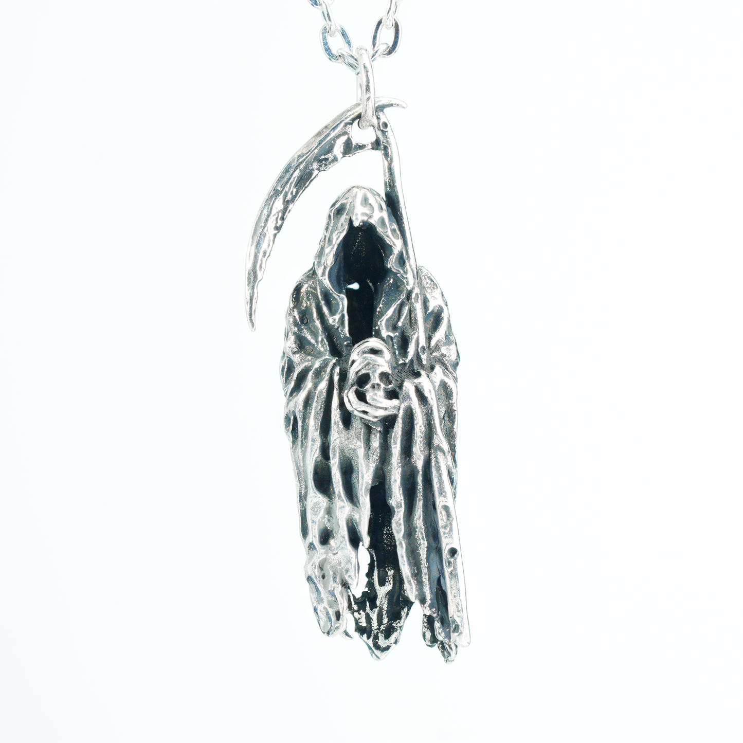 Gothic Grim Reaper Pendant, Dark Amulet Necklace, Hooded Scythe Figure Jewelry, Punk Occult Style for Gothic Outfit & Spiritual Wearers