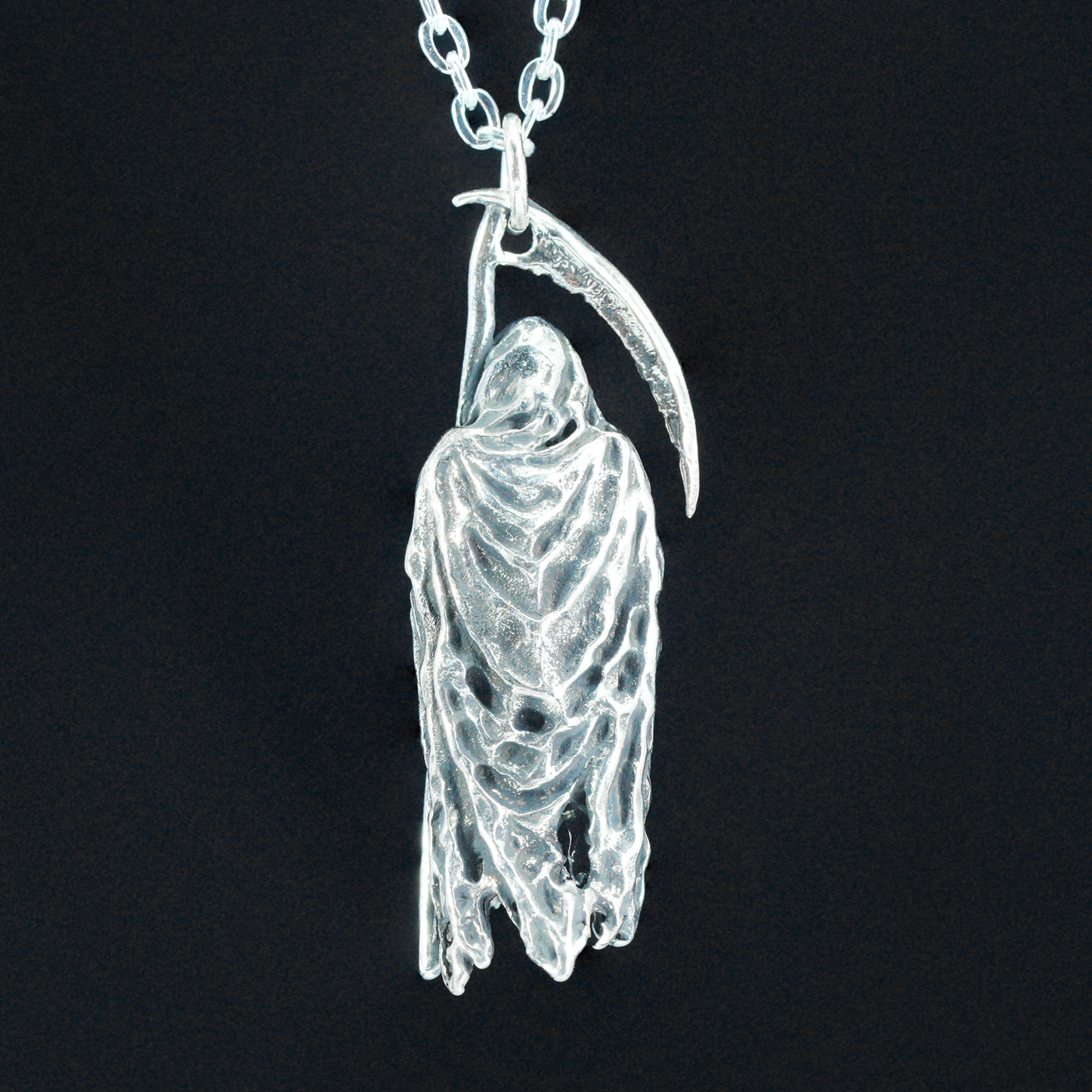 Gothic Grim Reaper Pendant, Dark Amulet Necklace, Hooded Scythe Figure Jewelry, Punk Occult Style for Gothic Outfit & Spiritual Wearers