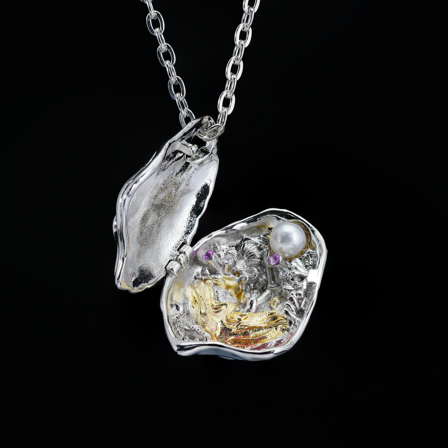 Halskette mit Muschelanhänger zum Öffnen | Medaillon mit Meerjungfrauenprinzessin | Märchenschmuck | Ocean Fantasy Wish Keeper Anhänger