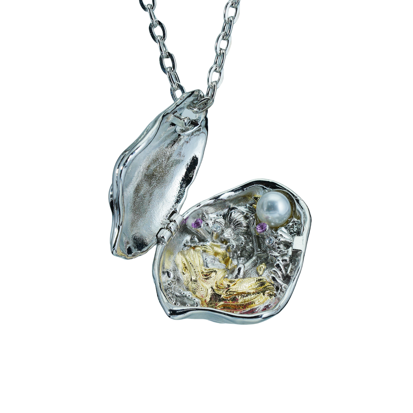 Halskette mit Muschelanhänger zum Öffnen | Medaillon mit Meerjungfrauenprinzessin | Märchenschmuck | Ocean Fantasy Wish Keeper Anhänger