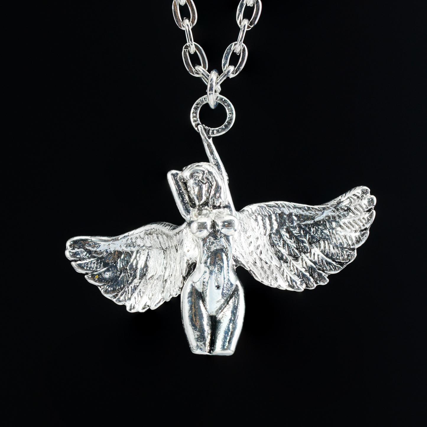 Flying Wing Goddess Pendant Necklace – Feminine Power Sculpture, Retro Style, Statement Jewelry for Women