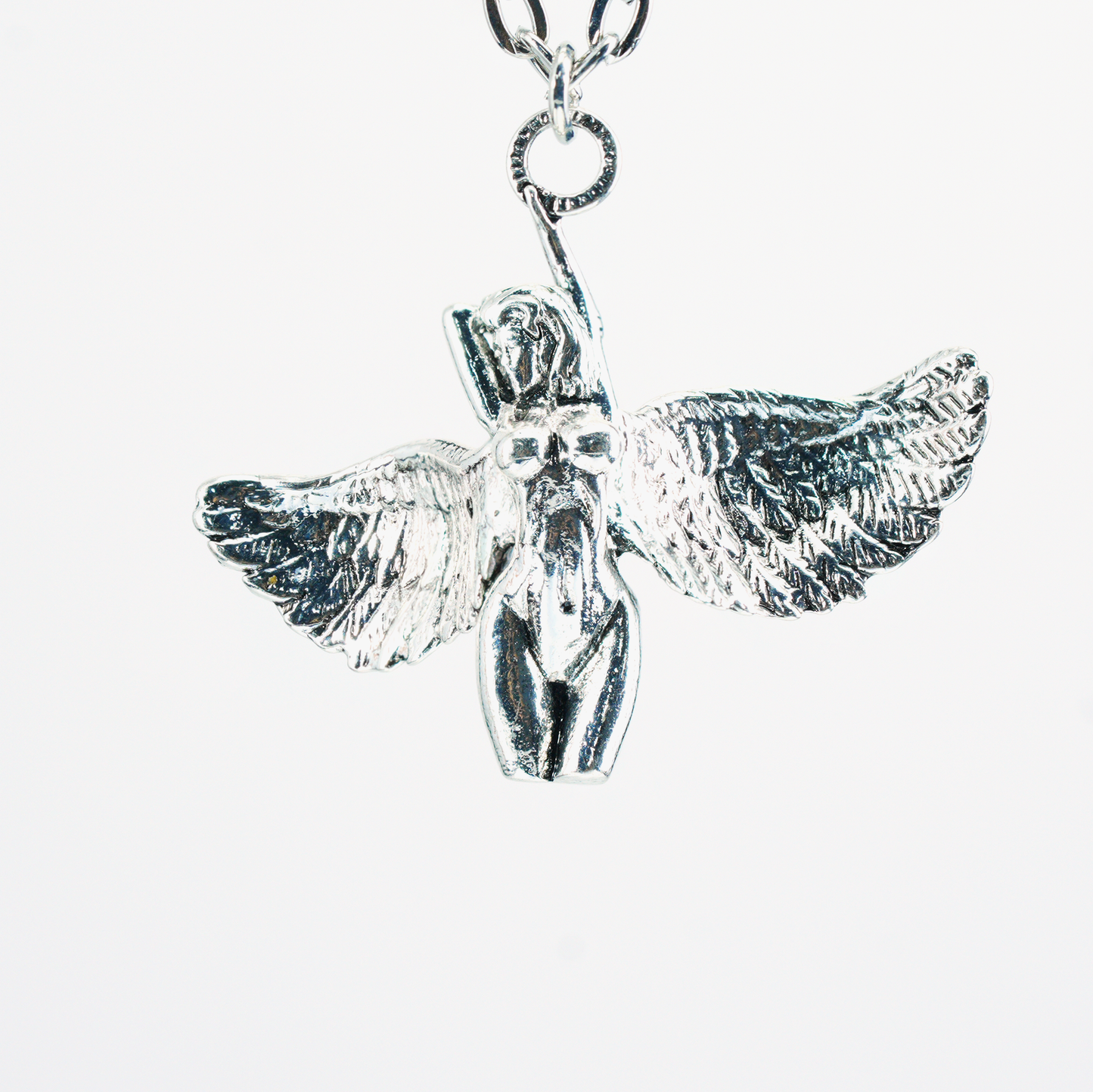 Flying Wing Goddess Pendant Necklace – Feminine Power Sculpture, Retro Style, Statement Jewelry for Women