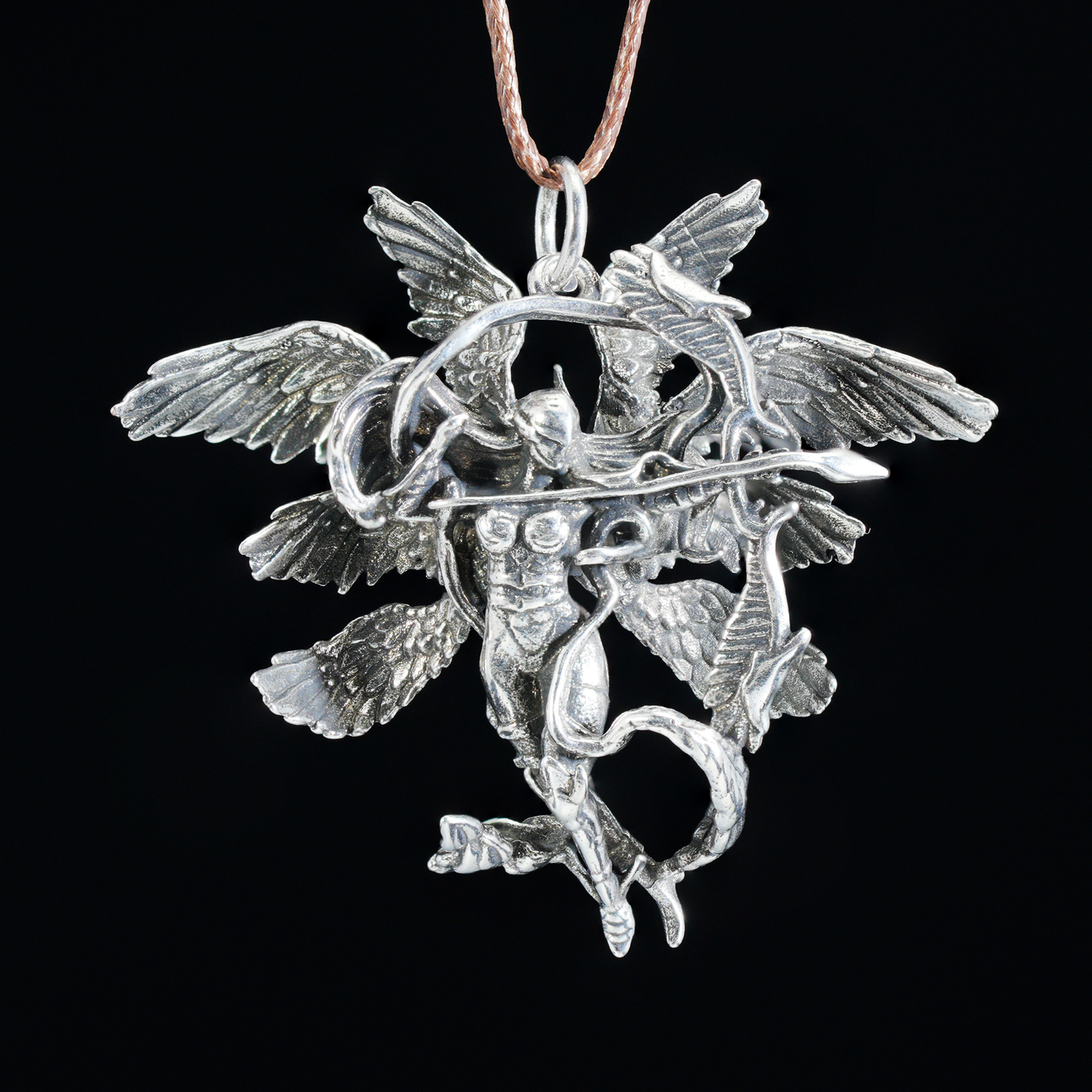 Winged Warrior Goddess Pendant – Bow-Drawn Valkyrie Necklace, Gothic Mythic Amulet, Sculptural Statement Jewelry