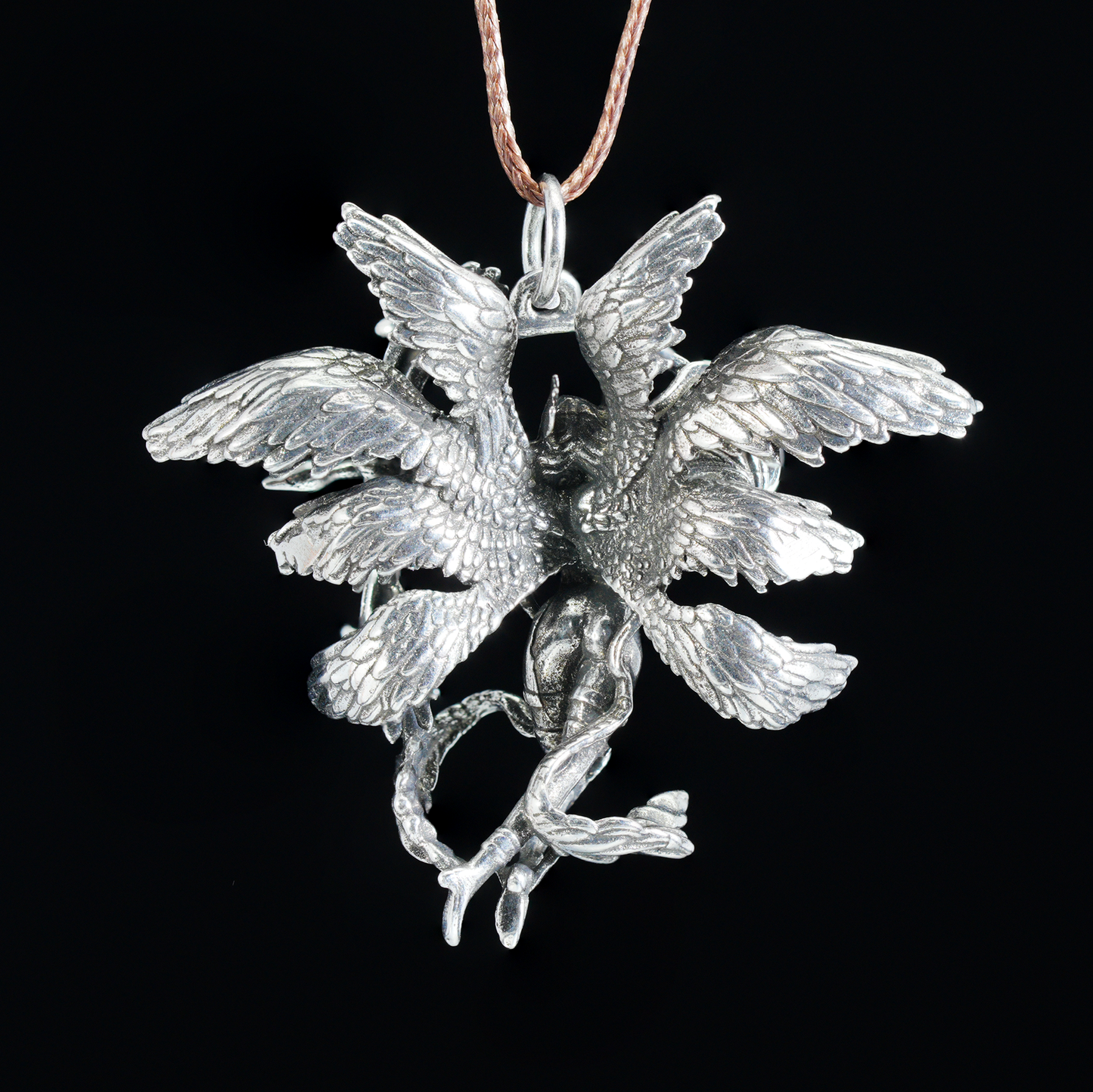 Winged Warrior Goddess Pendant – Bow-Drawn Valkyrie Necklace, Gothic Mythic Amulet, Sculptural Statement Jewelry