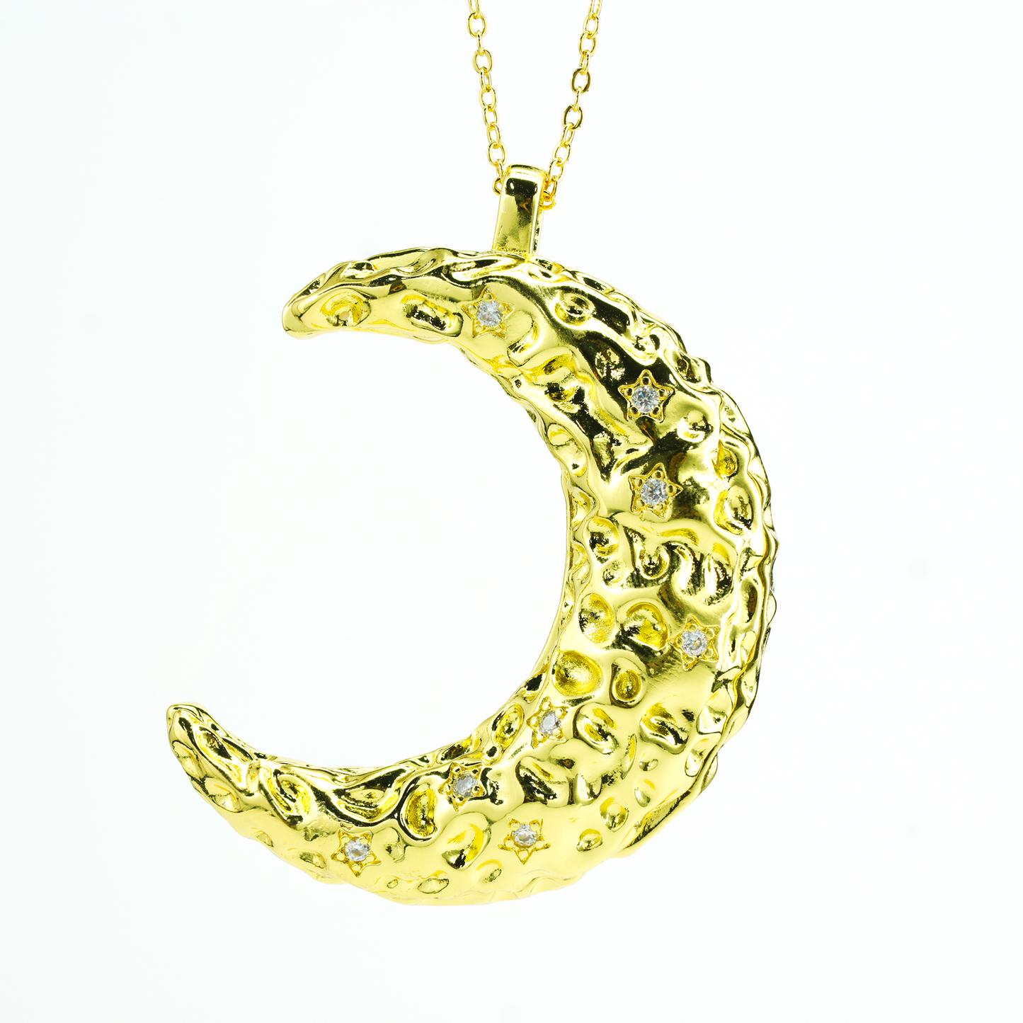 Starry Moon Pendant Necklace | Gold Crescent Dream Charm | Textured Lunar Jewelry