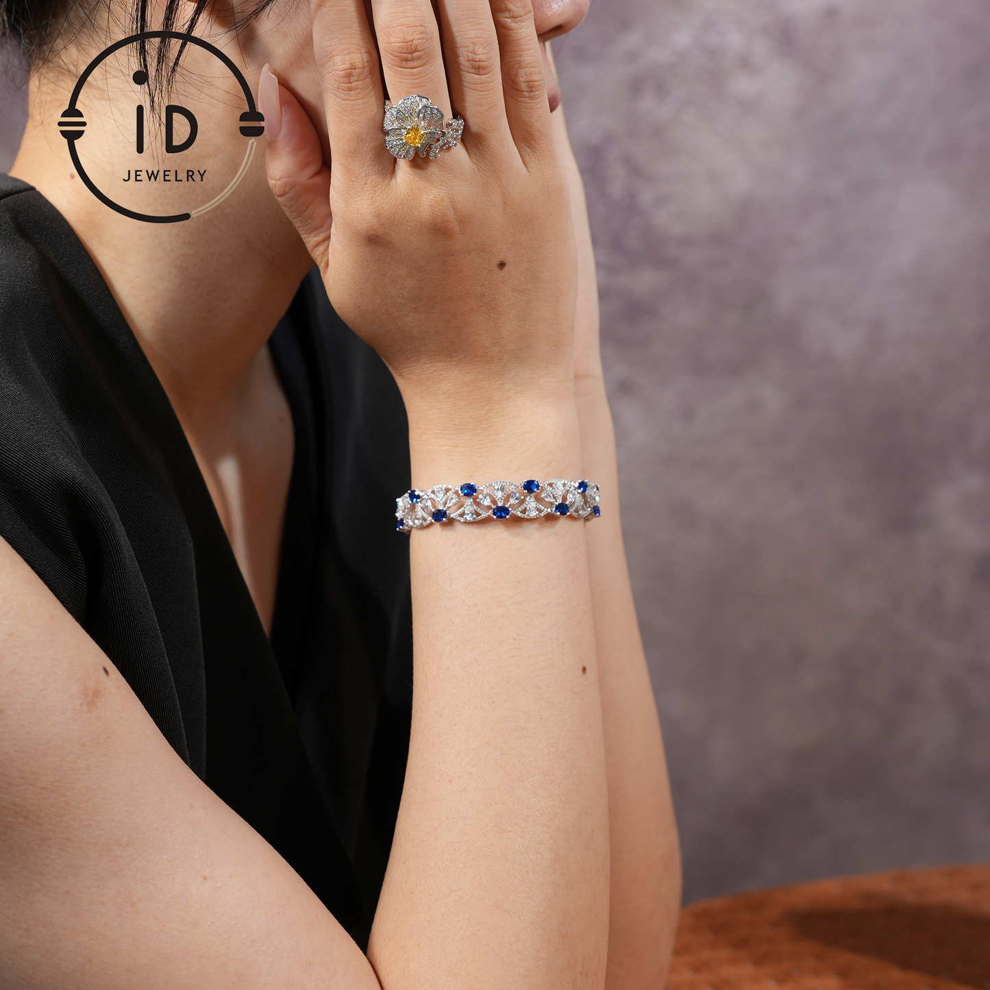 Sterling Silver Sapphire Bracelet, Hollow Design, Ideal for Anniversary Gifts, Women's Jewelry