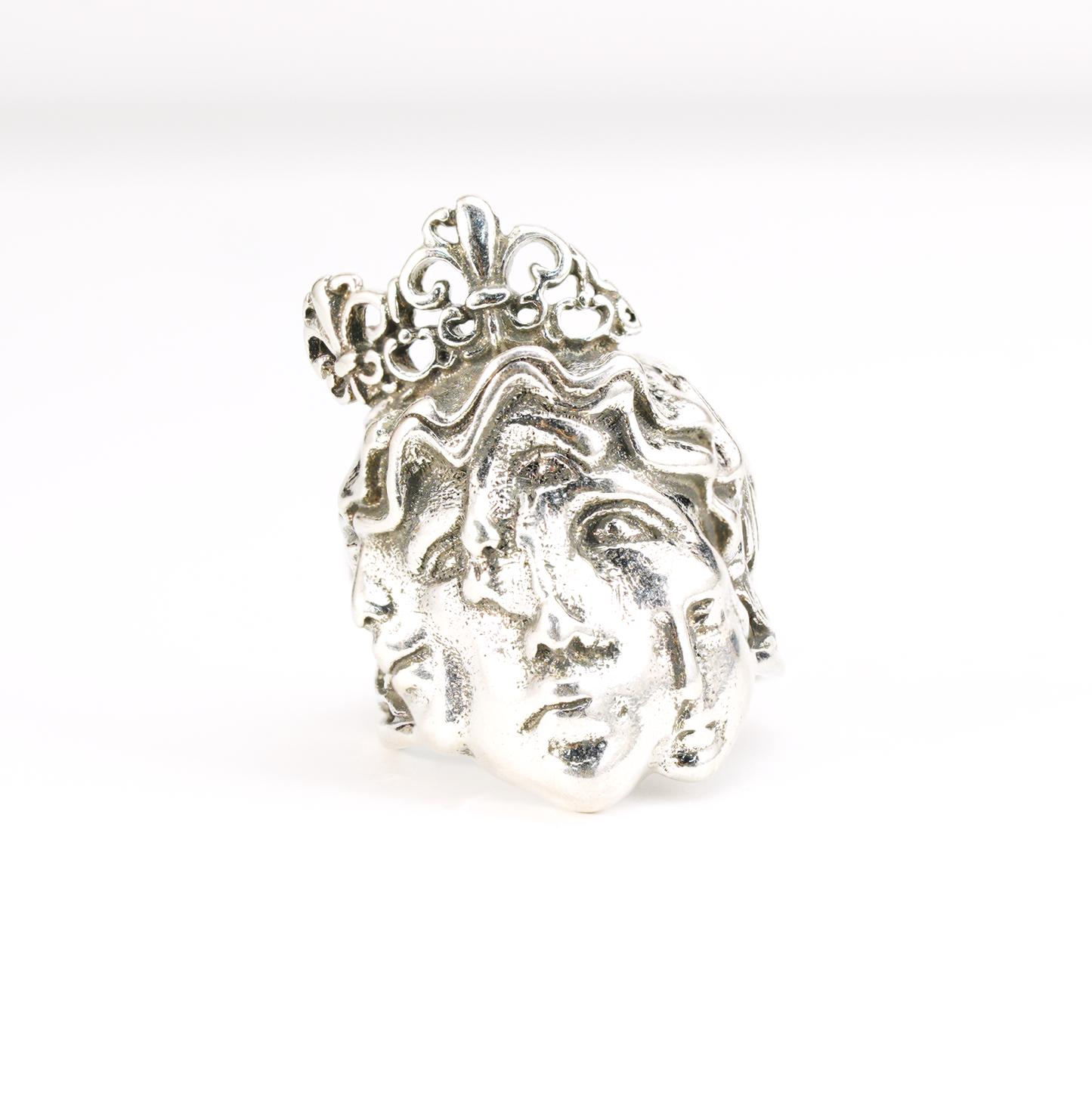 Dreiseitiger Kronenring | Skulpturale gotische Totemmaske | Symbolistisches Multi-Persona-Design | Künstlerischer Statement-Schmuck | Accessoire im dunklen Stil