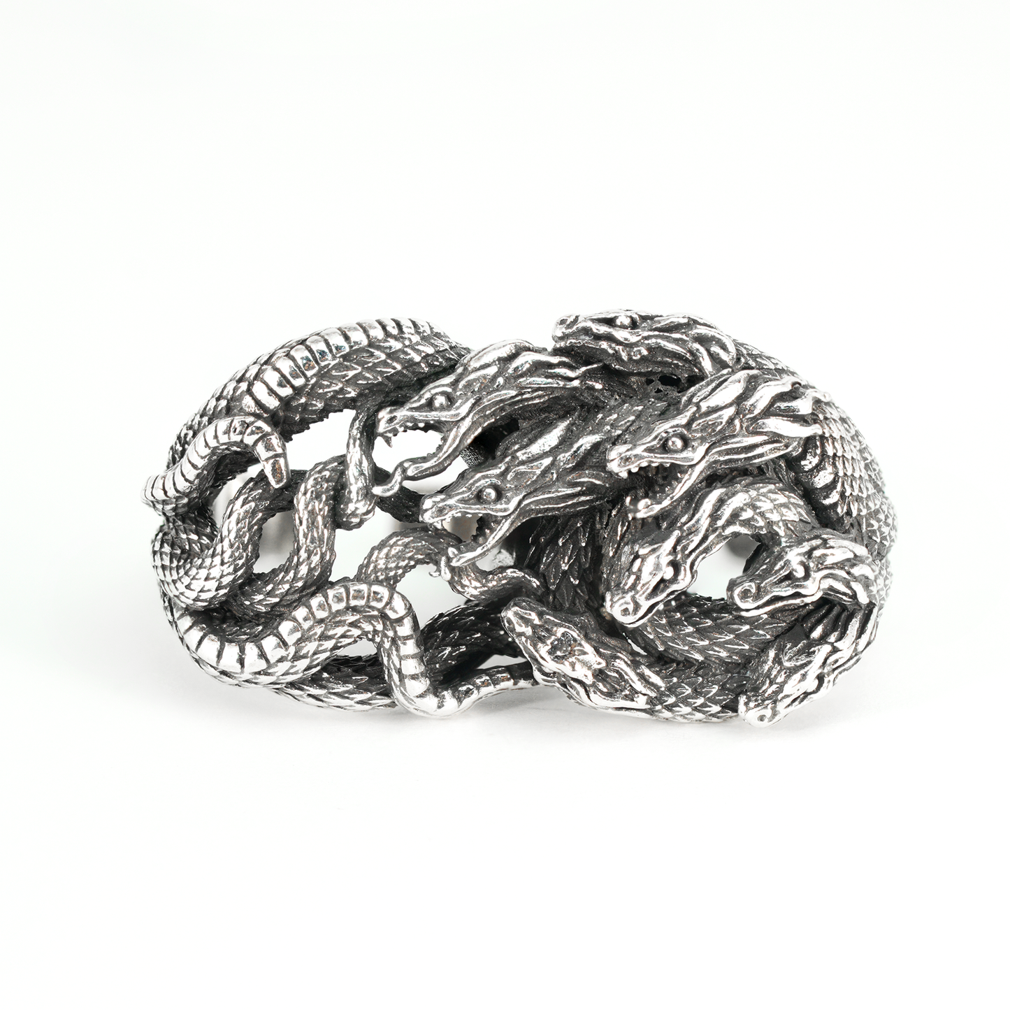 Mythic Hydra Dragon Ring, Gothic Statement Ring for Men, Heavyweight Carved Ring, Multi-Dragon Totem Jewelry
