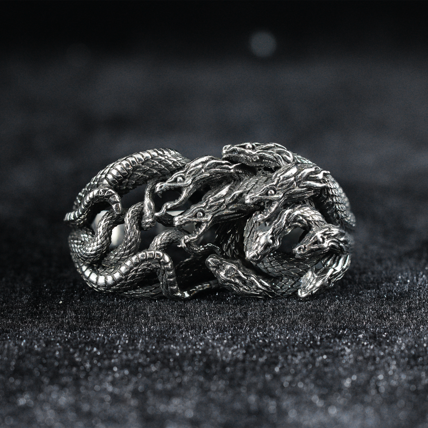 Mythic Hydra Dragon Ring, Gothic Statement Ring for Men, Heavyweight Carved Ring, Multi-Dragon Totem Jewelry