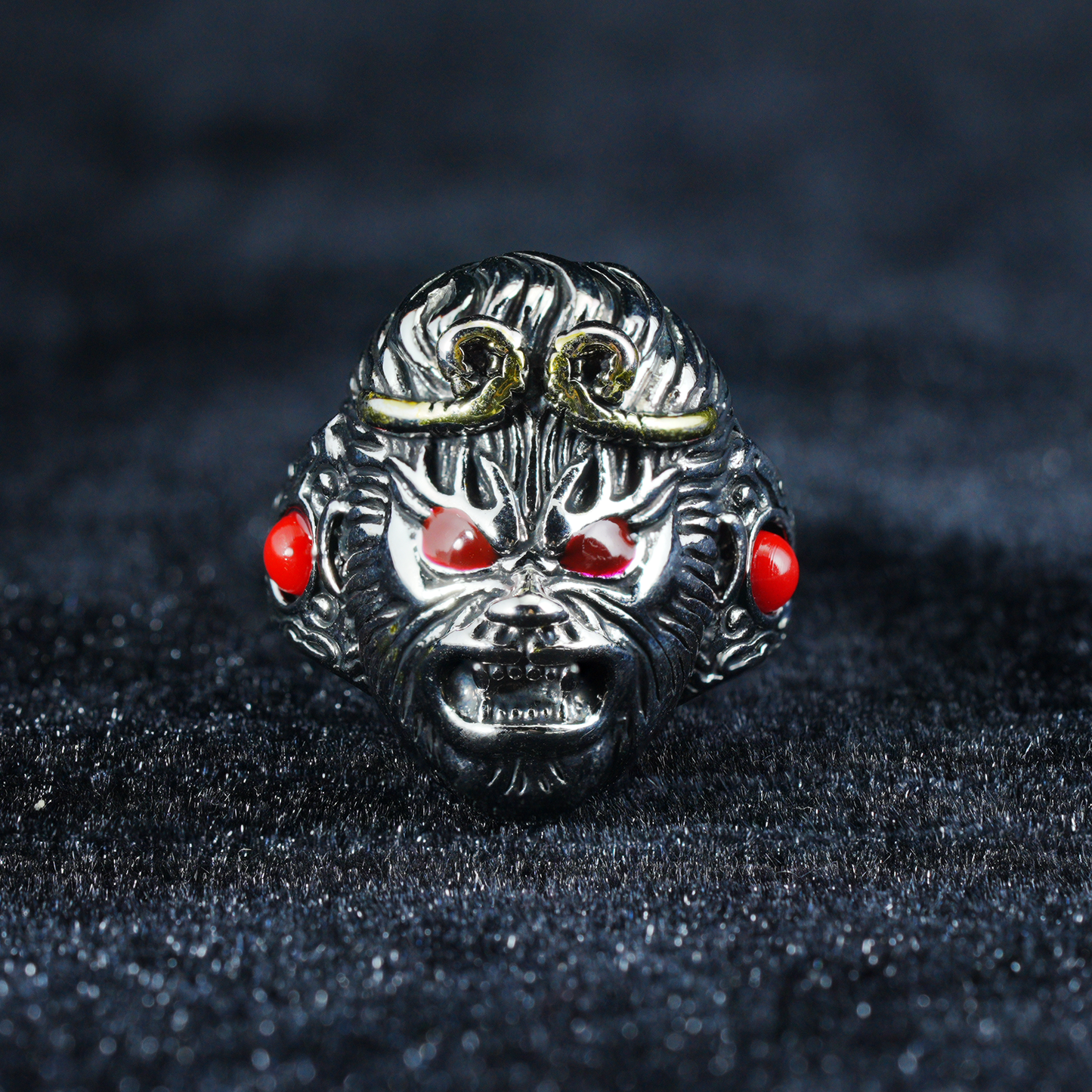 Mythic Monkey King Ring | Sculpted Warrior Totem Design | Red Stone Eye Accent | Eastern Spirit Amulet | Cosplay Gift Pick