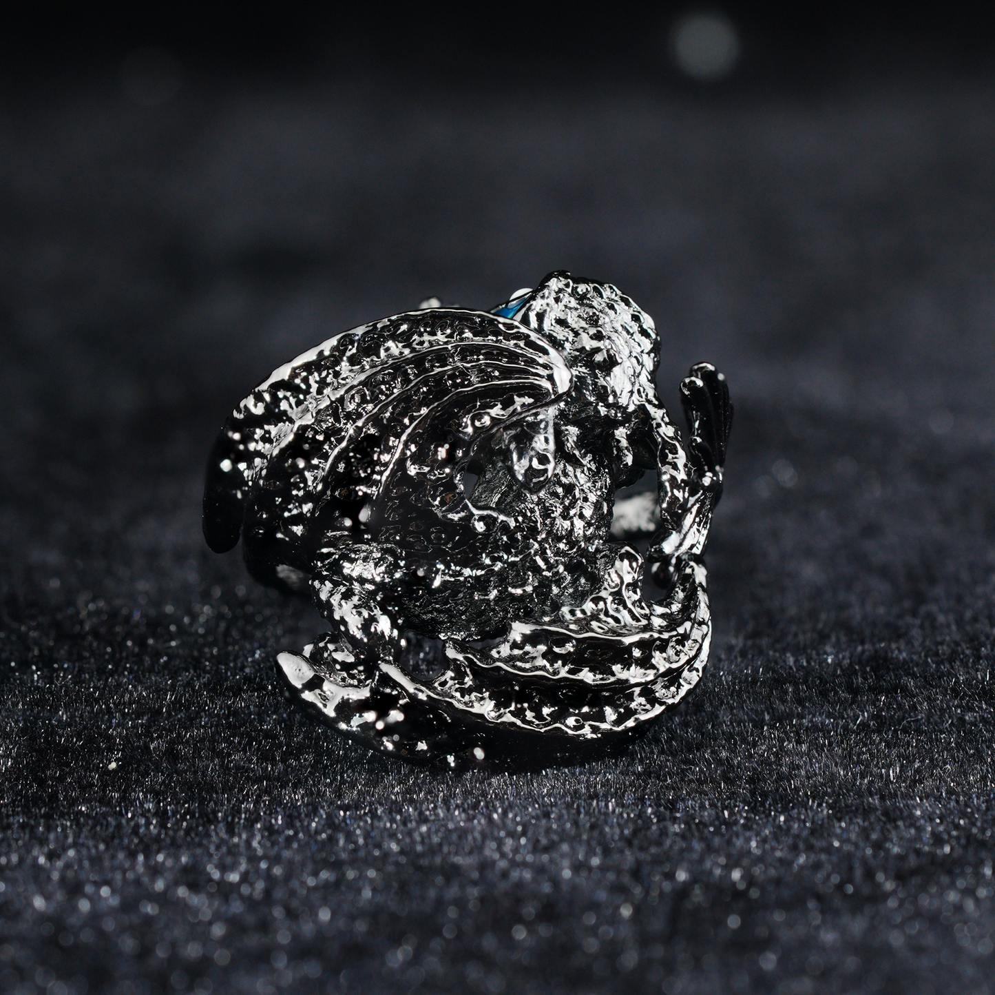 Fantasy Dragon Ring | Night Blue Eye Accent | Trendy Statement Jewelry | Protective Totem Gift for Couples