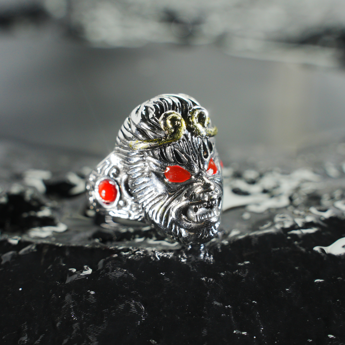 Mythic Monkey King Ring | Sculpted Warrior Totem Design | Red Stone Eye Accent | Eastern Spirit Amulet | Cosplay Gift Pick