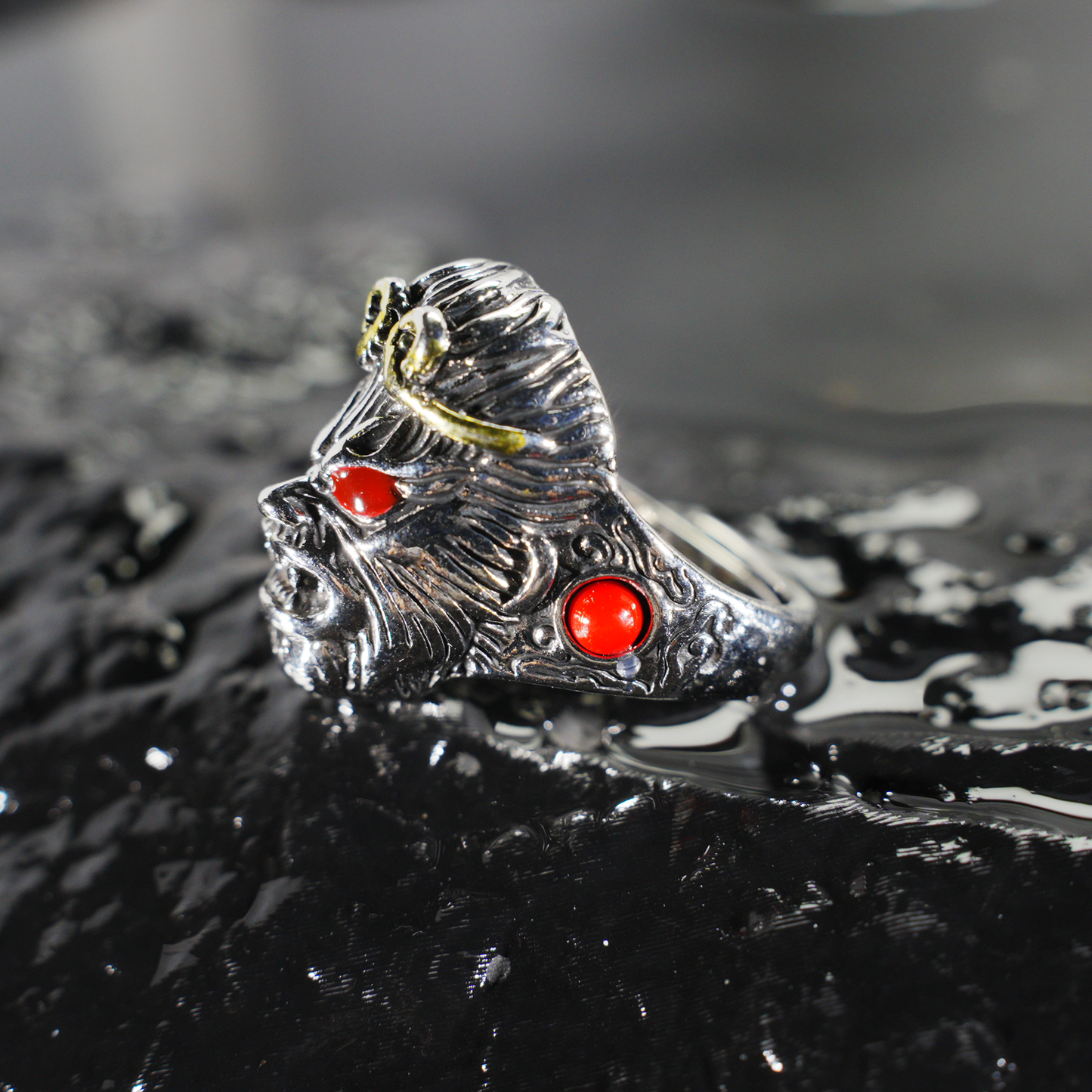 Mythic Monkey King Ring | Sculpted Warrior Totem Design | Red Stone Eye Accent | Eastern Spirit Amulet | Cosplay Gift Pick