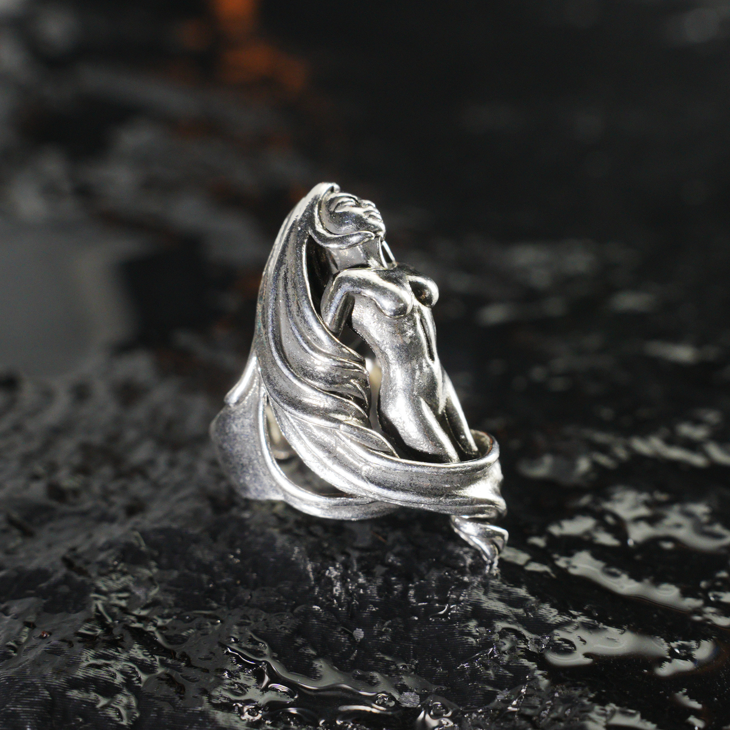 Göttinnen-Skulptur-Ring | Künstlerisches spirituelles Amulett | Symbol des weiblichen Erwachens | Schmuck im Gothic-Stil