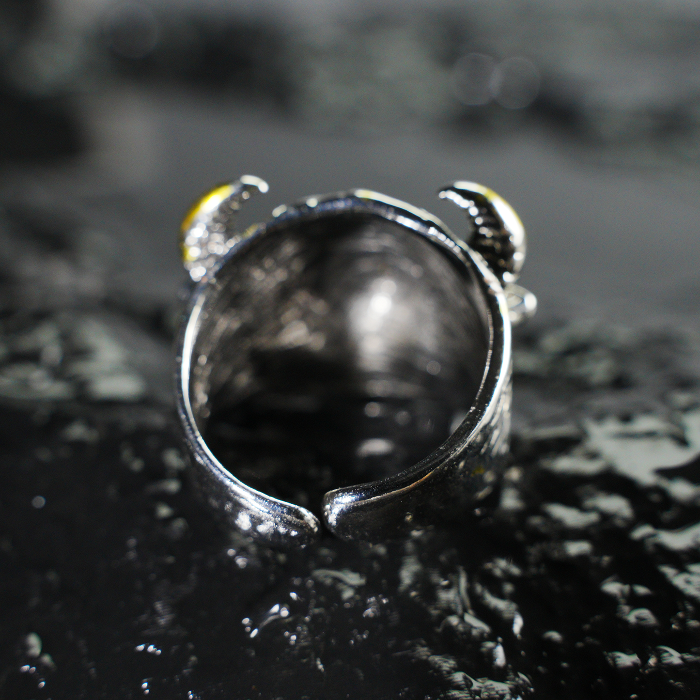 Furious Bull Totem Ring | Black-Silver Design with Red Eyes & Golden Horns | Gothic Protective Jewelry | Bold Statement Accessory