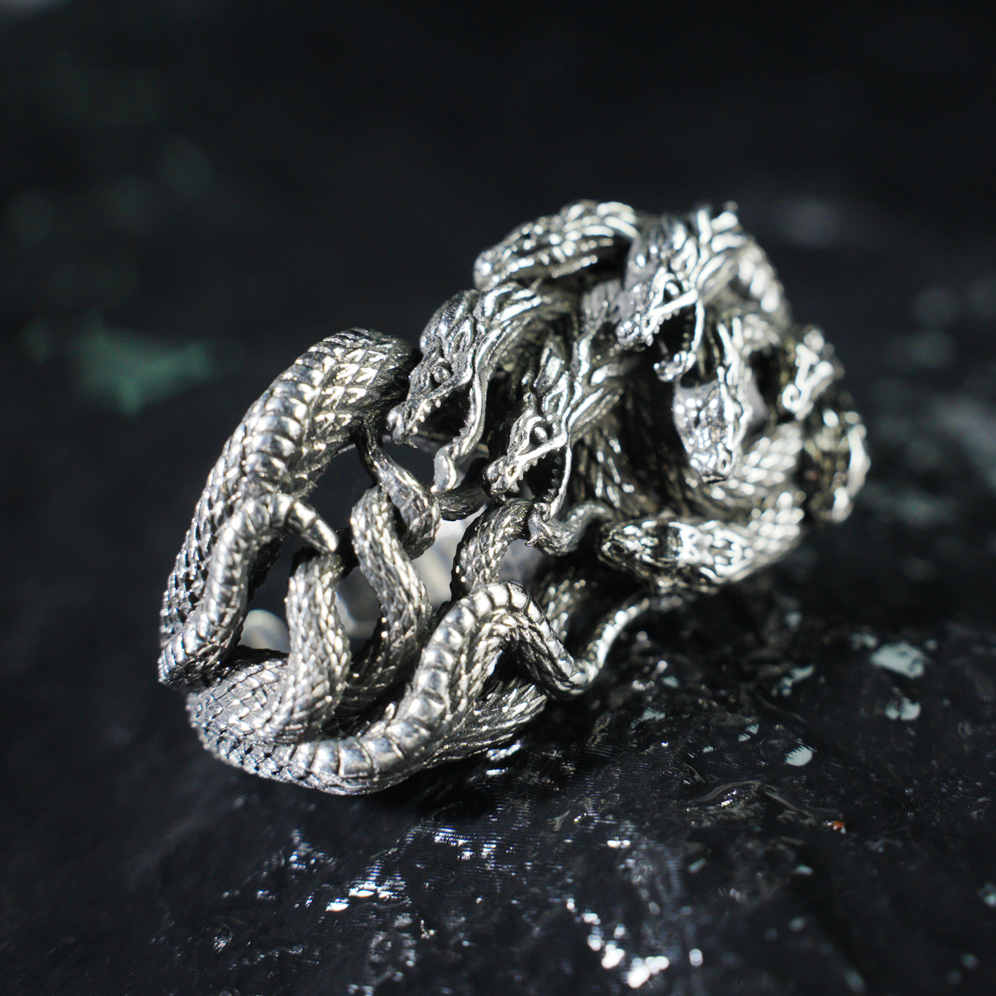 Mythic Hydra Dragon Ring, Gothic Statement Ring for Men, Heavyweight Carved Ring, Multi-Dragon Totem Jewelry