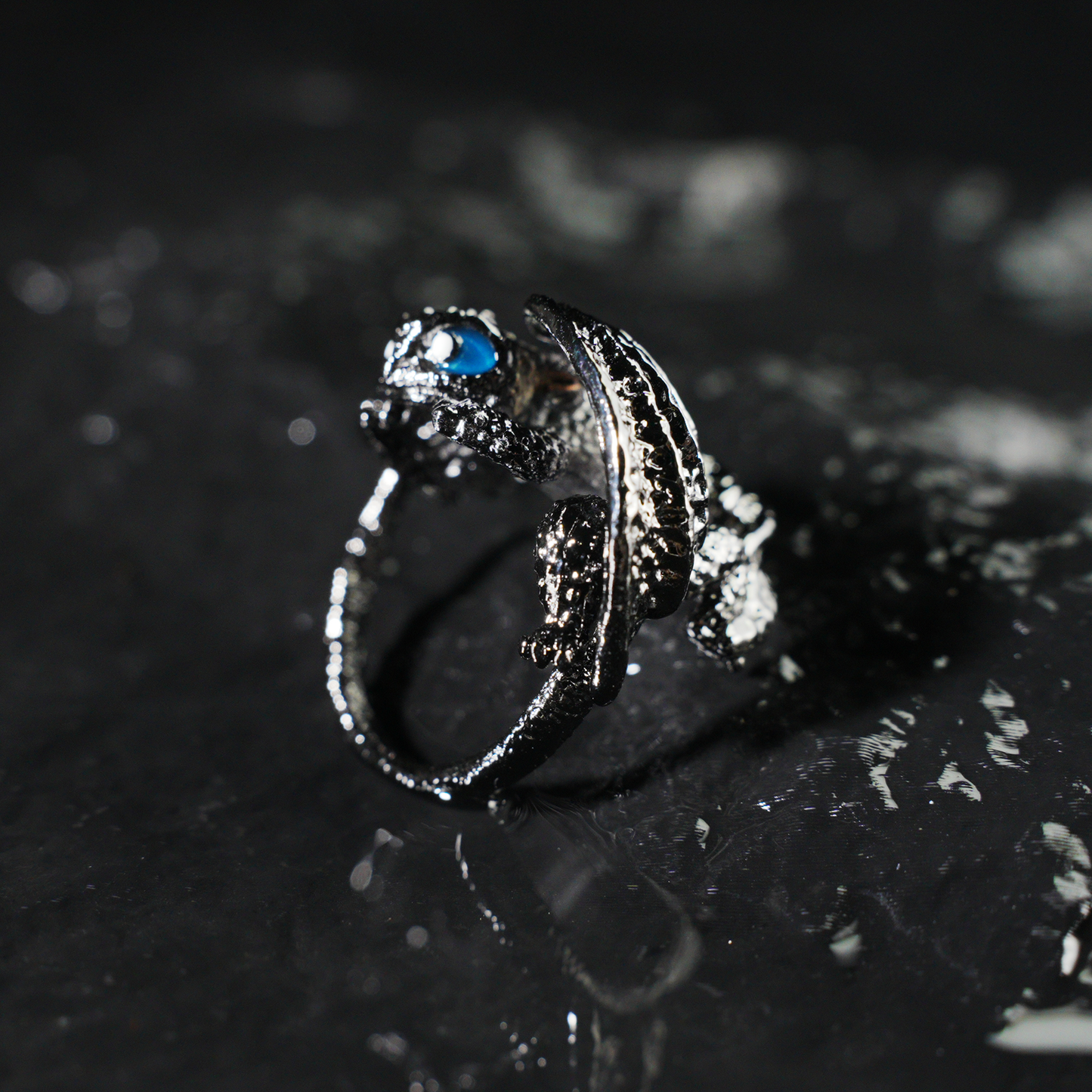 Fantasy Dragon Ring | Night Blue Eye Accent | Trendy Statement Jewelry | Protective Totem Gift for Couples