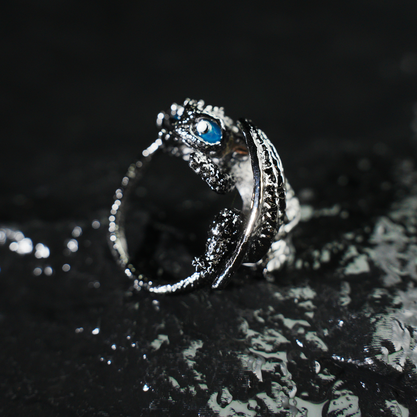 Fantasy Dragon Ring | Night Blue Eye Accent | Trendy Statement Jewelry | Protective Totem Gift for Couples