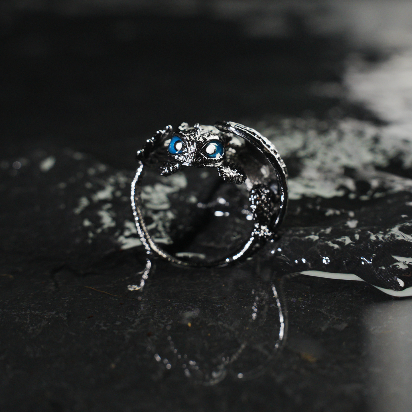 Fantasy Dragon Ring | Night Blue Eye Accent | Trendy Statement Jewelry | Protective Totem Gift for Couples