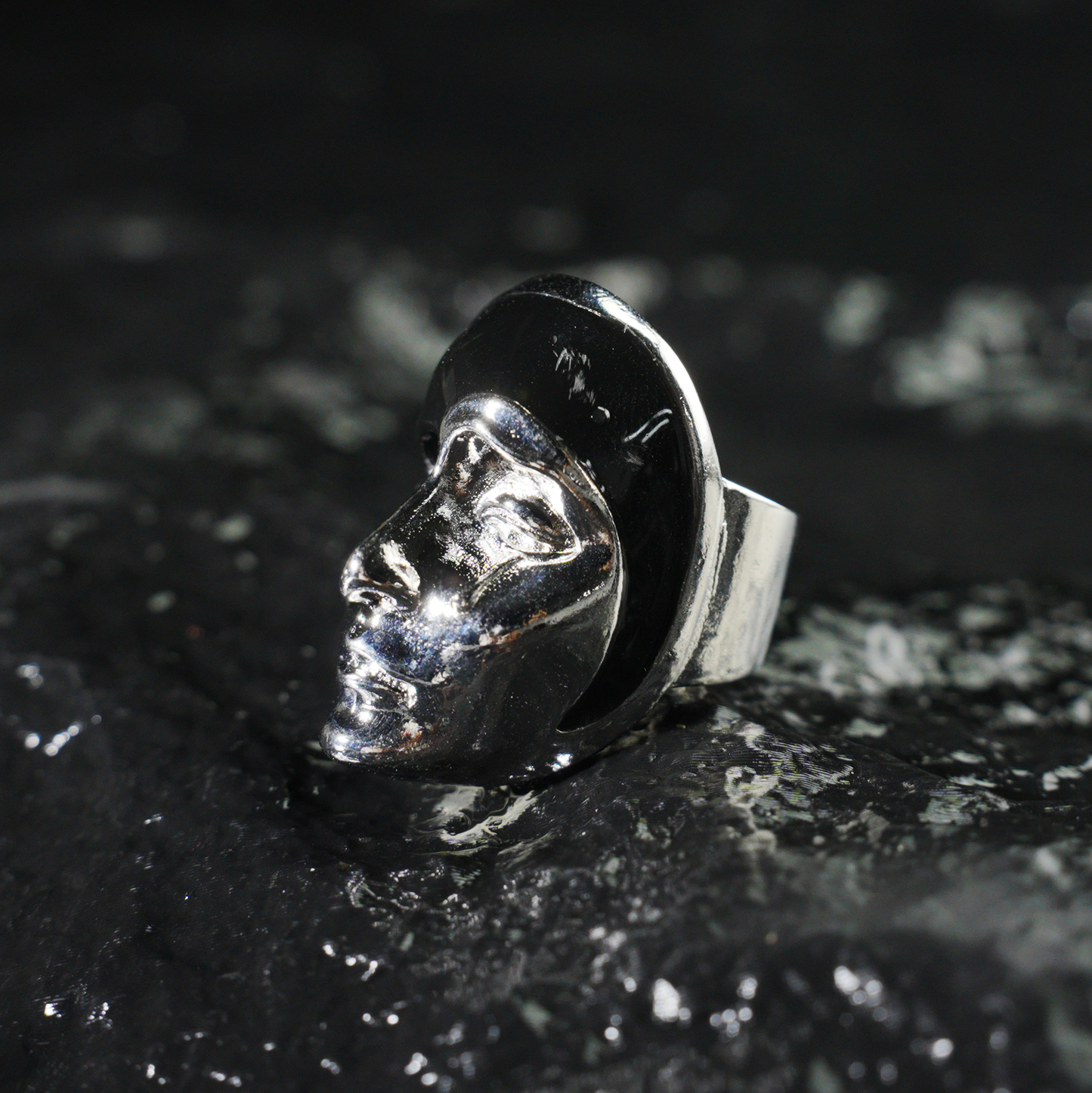 Half Mask Drama Ring | Emotional Face Sculpture Jewelry | Gothic Statement Ring