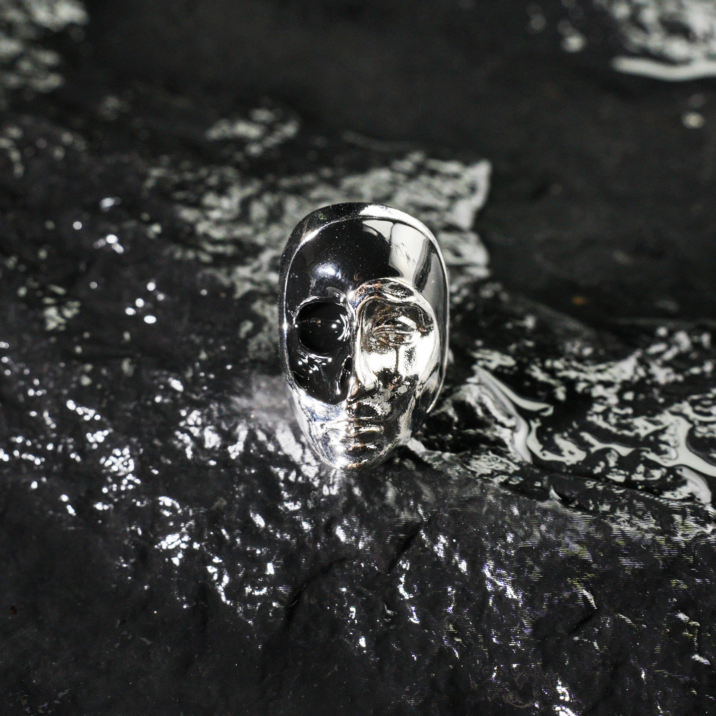 Half Mask Drama Ring | Emotional Face Sculpture Jewelry | Gothic Statement Ring
