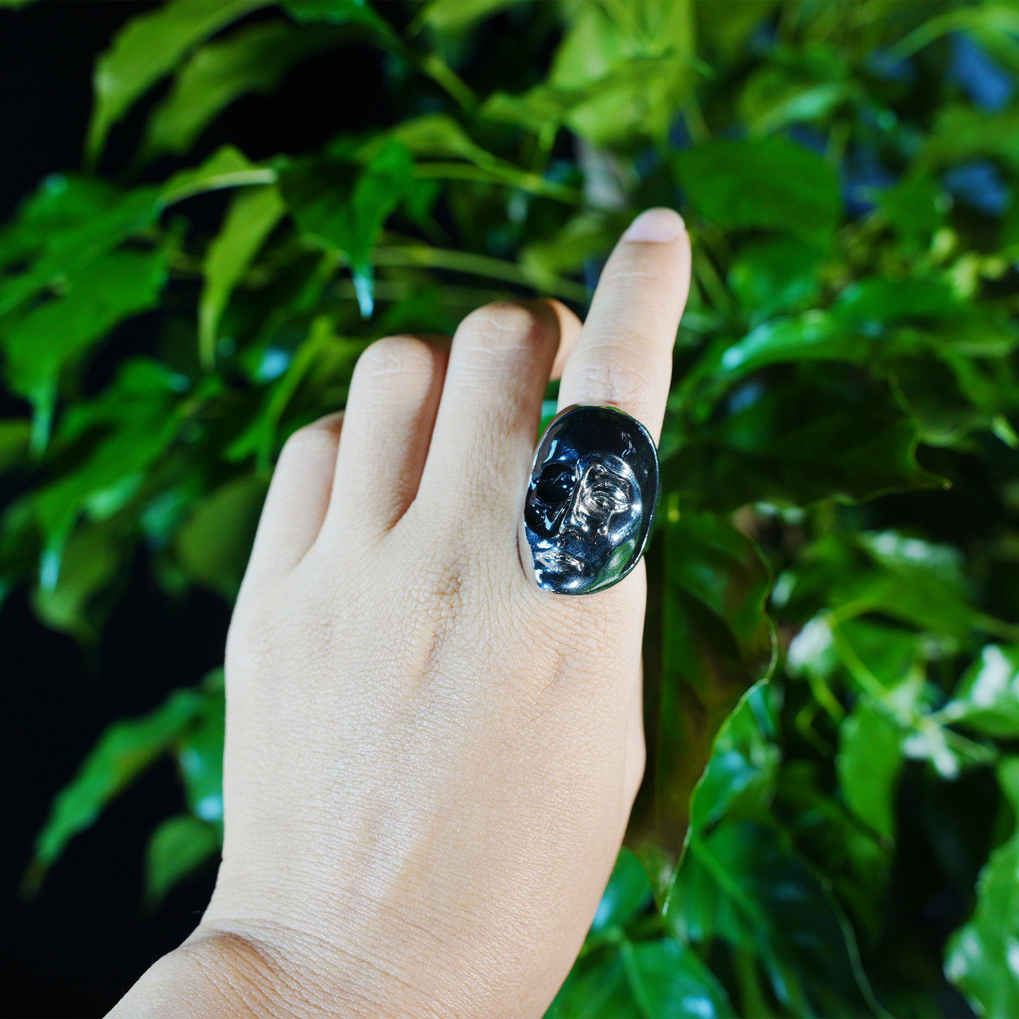 Half Mask Drama Ring | Emotional Face Sculpture Jewelry | Gothic Statement Ring