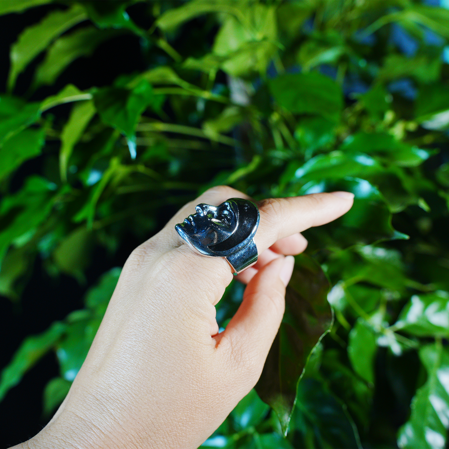 Half Mask Drama Ring | Emotional Face Sculpture Jewelry | Gothic Statement Ring