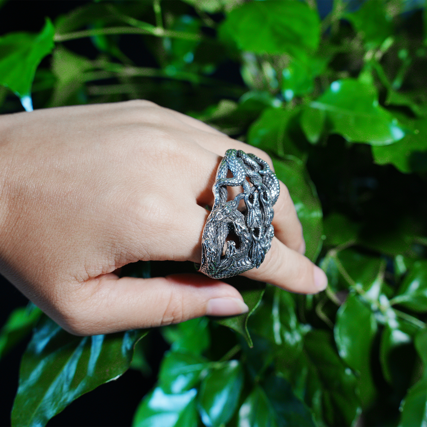 Mythic Hydra Dragon Ring, Gothic Statement Ring for Men, Heavyweight Carved Ring, Multi-Dragon Totem Jewelry