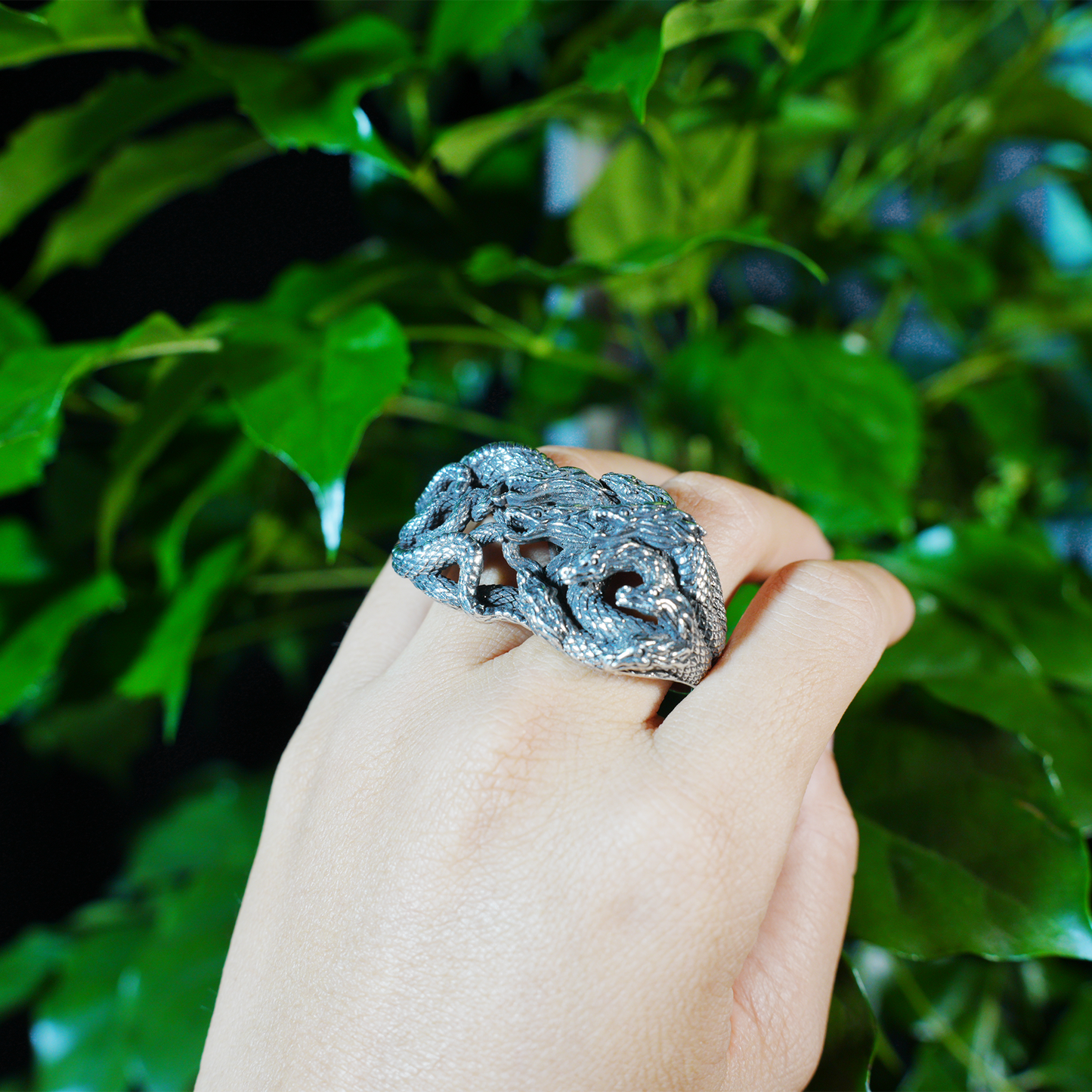 Mythic Hydra Dragon Ring, Gothic Statement Ring for Men, Heavyweight Carved Ring, Multi-Dragon Totem Jewelry