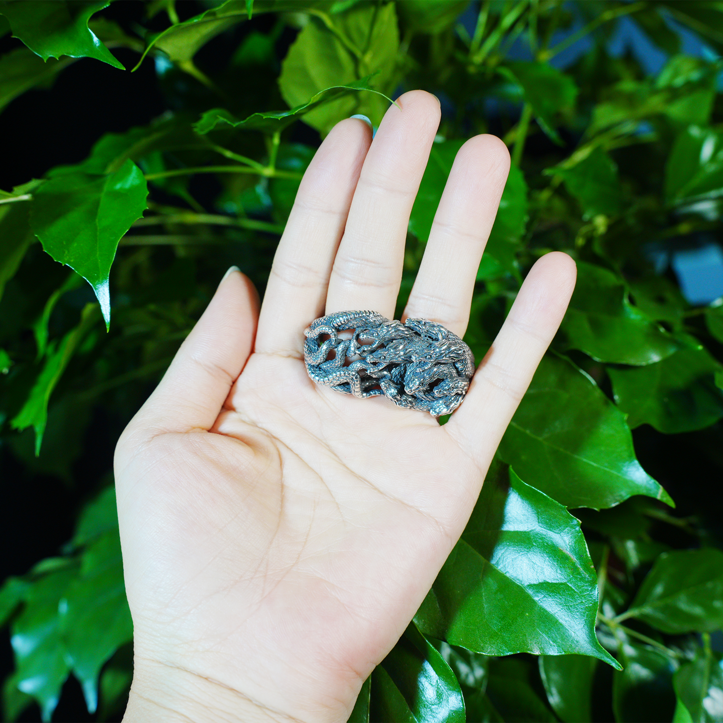 Mythic Hydra Dragon Ring, Gothic Statement Ring for Men, Heavyweight Carved Ring, Multi-Dragon Totem Jewelry