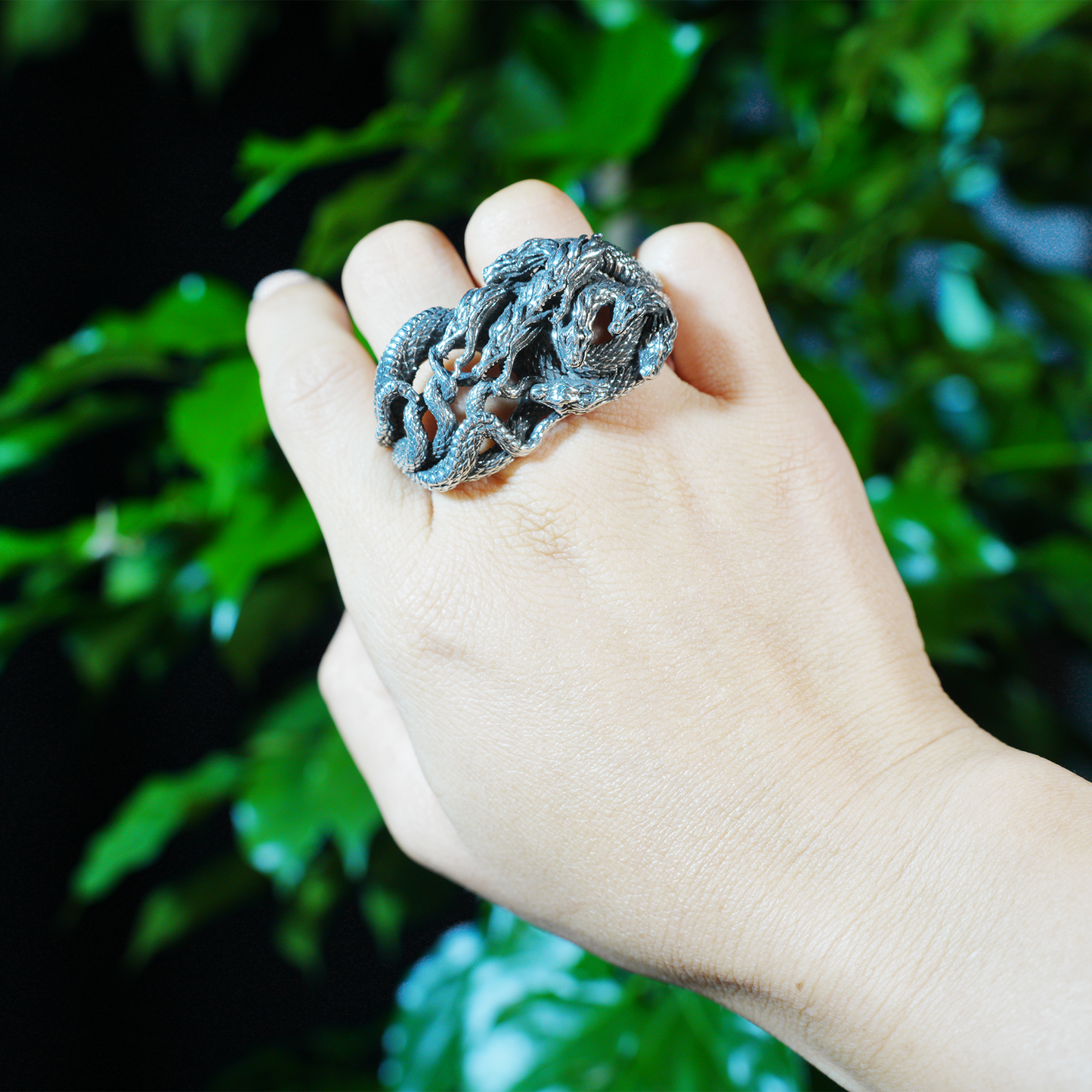 Mythic Hydra Dragon Ring, Gothic Statement Ring for Men, Heavyweight Carved Ring, Multi-Dragon Totem Jewelry