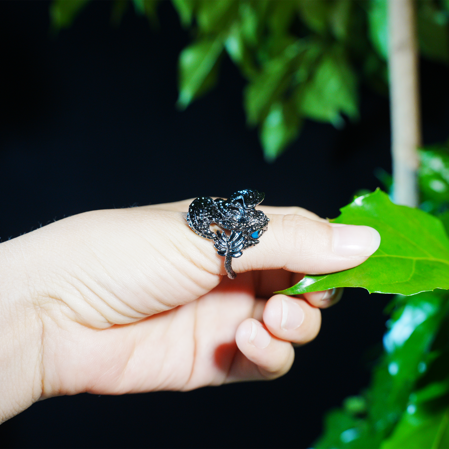 Fantasy Dragon Ring | Night Blue Eye Accent | Trendy Statement Jewelry | Protective Totem Gift for Couples