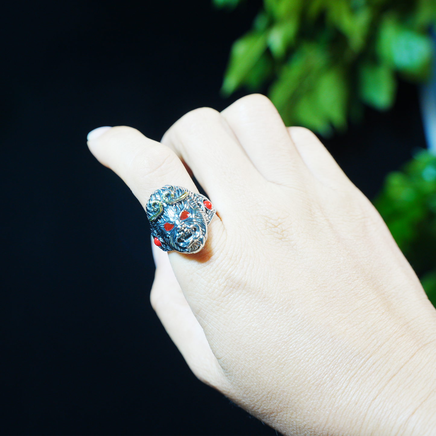 Mythic Monkey King Ring | Sculpted Warrior Totem Design | Red Stone Eye Accent | Eastern Spirit Amulet | Cosplay Gift Pick