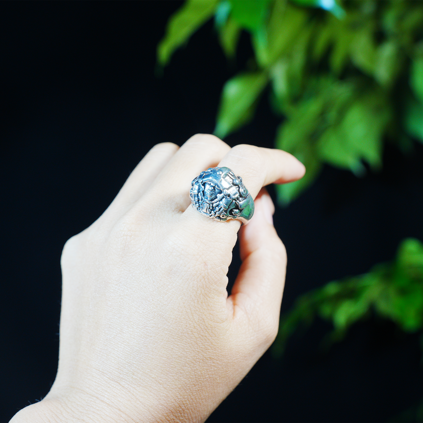 Cyber Warrior Helmet Ring, Mech Head Armor Ring for Men, Cyberpunk Sci-Fi Jewelry