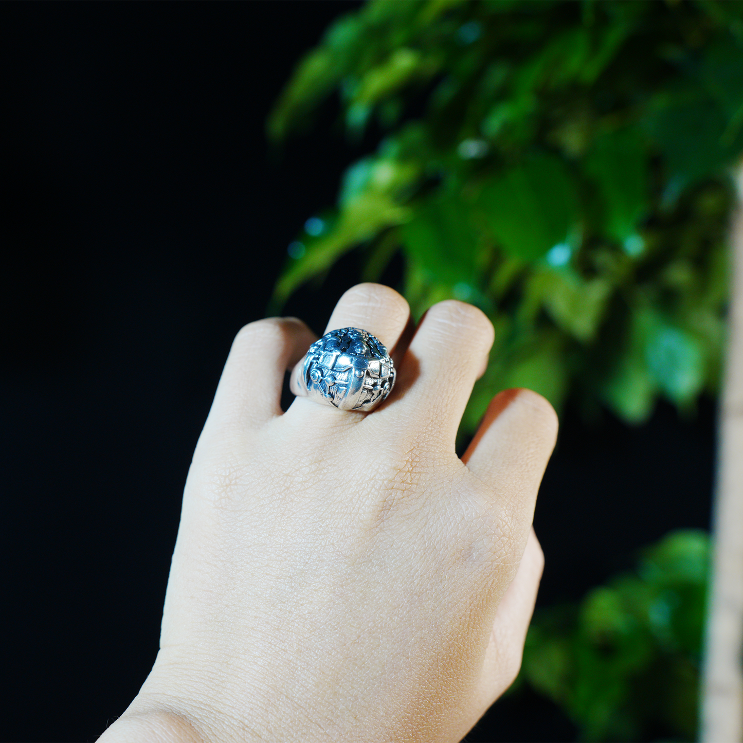 Cyber Warrior Helmet Ring, Mech Head Armor Ring for Men, Cyberpunk Sci-Fi Jewelry