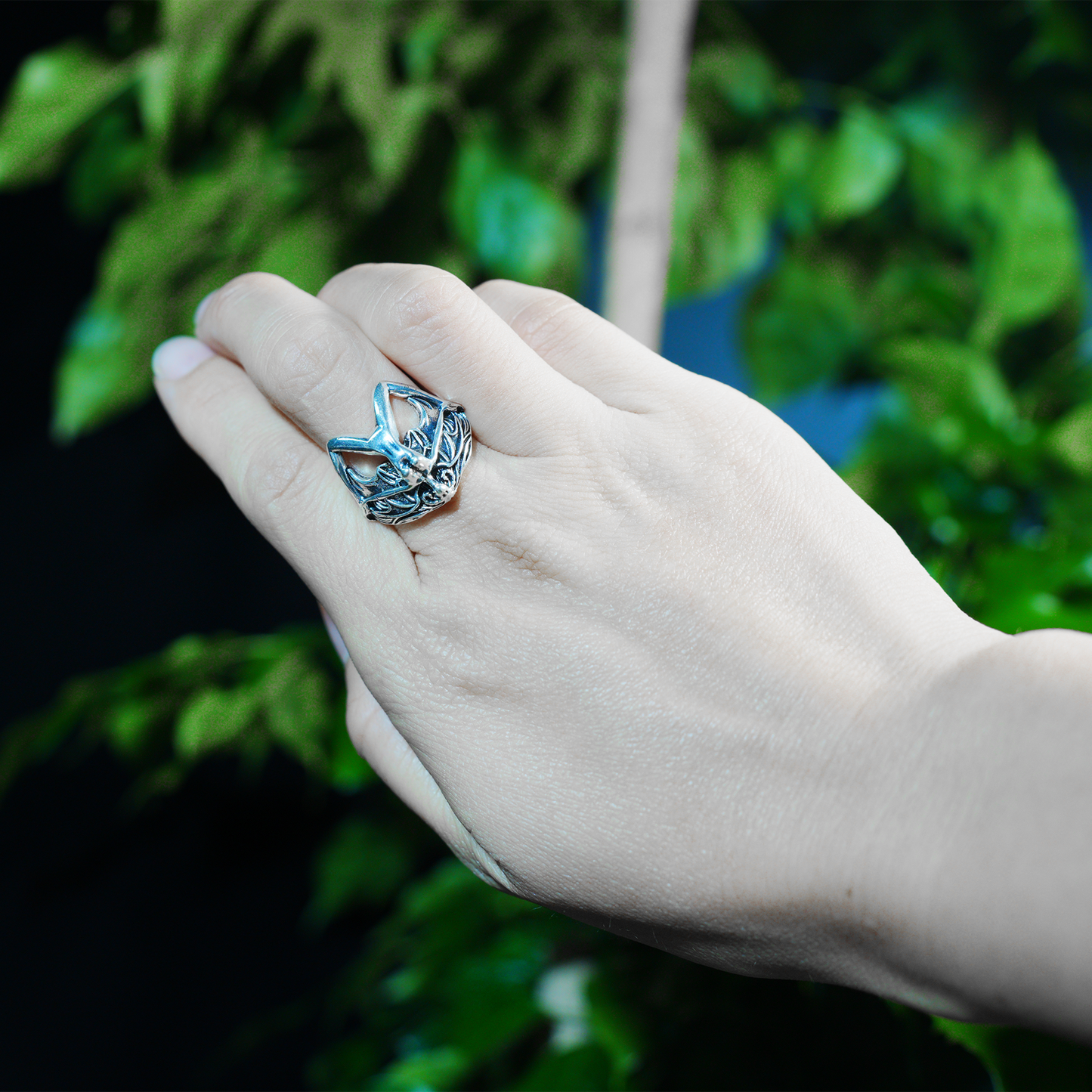 Gothic Bat Wing Goddess Ring,Dark Fantasy Art Jewelry,Spiritual Amulet Design for Gothic Fashion