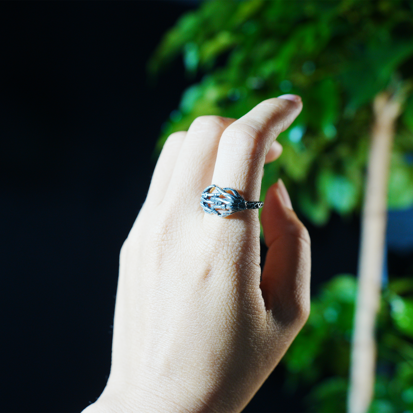 Skeleton Hands Ring, Gothic Horror Style, Statement Adjustable Jewelry for Alternative Fashion Lovers