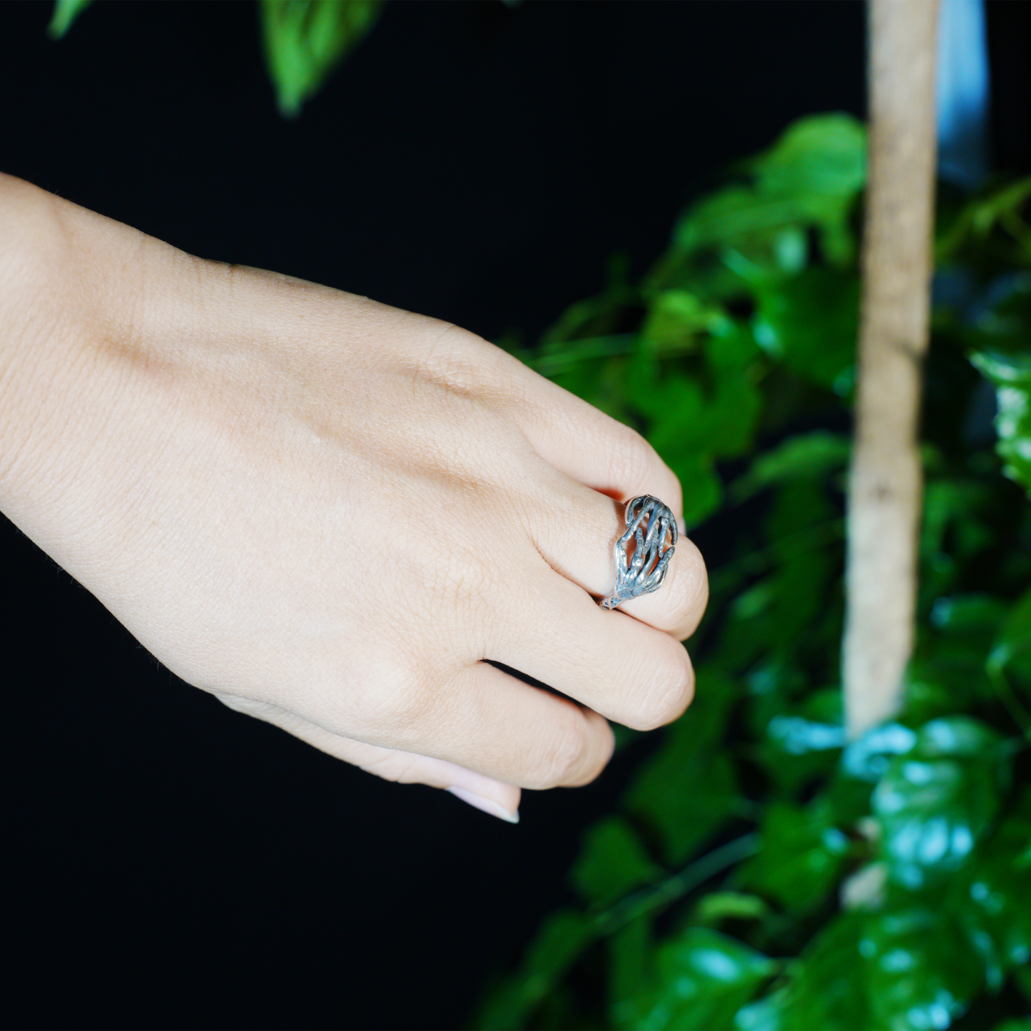 Skeleton Hands Ring, Gothic Horror Style, Statement Adjustable Jewelry for Alternative Fashion Lovers